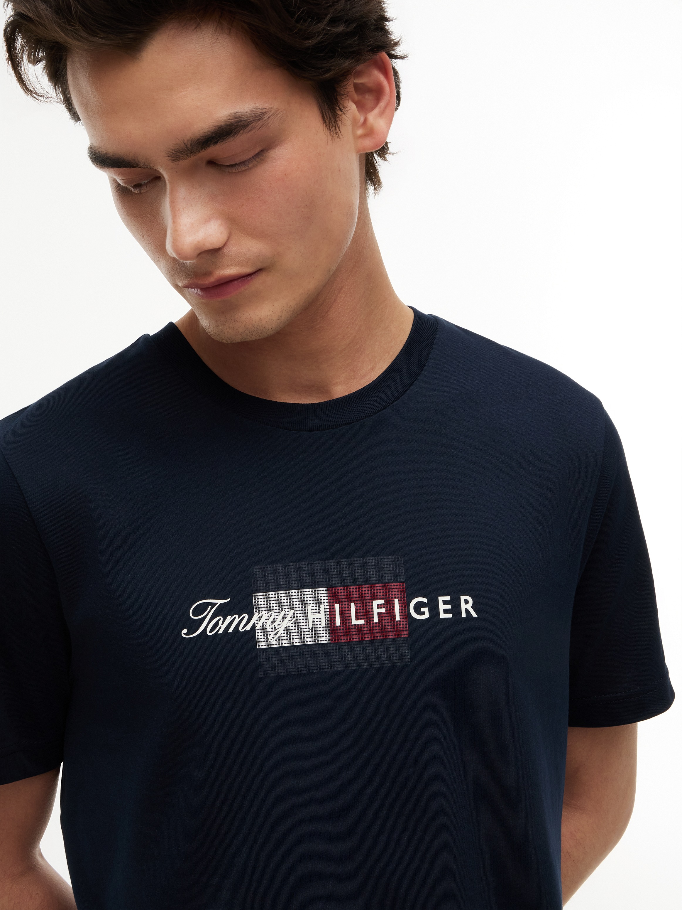 Tommy Hilfiger T-Shirt »SCRIPT FLAG REGULAR TEE« aus Jersey mit Flag-Grafik