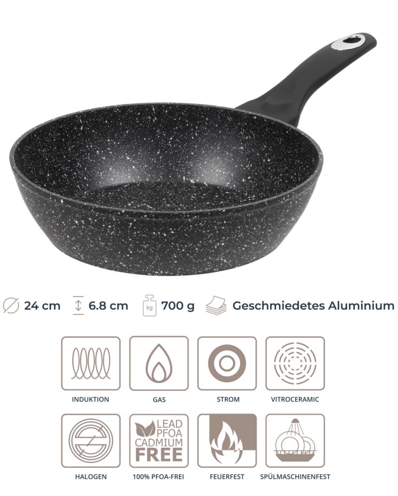 RESTO Kitchenware Bratpfanne »Antlia, tiefe Pfanne mit ergonomischem Soft-Touch-Griff«, Aluminium, (1 tlg.), Marmor-Antihaftbeschichtung, 4-lagig, für alle Herdarten geeignet