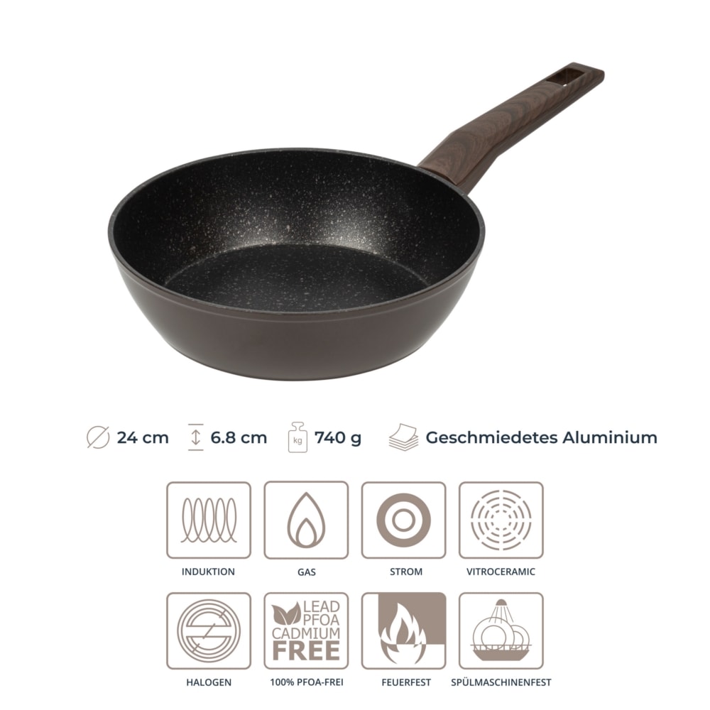 RESTO Kitchenware Pfannen-Set »Carina antihaftbeschichtet und spülmaschinenfest« Aluminium Set, 1x Bratpfanne Ø 20 cm, 2x tiefe Bratpfanne Ø 24/28 cm, 3 tlg. für alle Herdarten geeignet, auch Induktion
