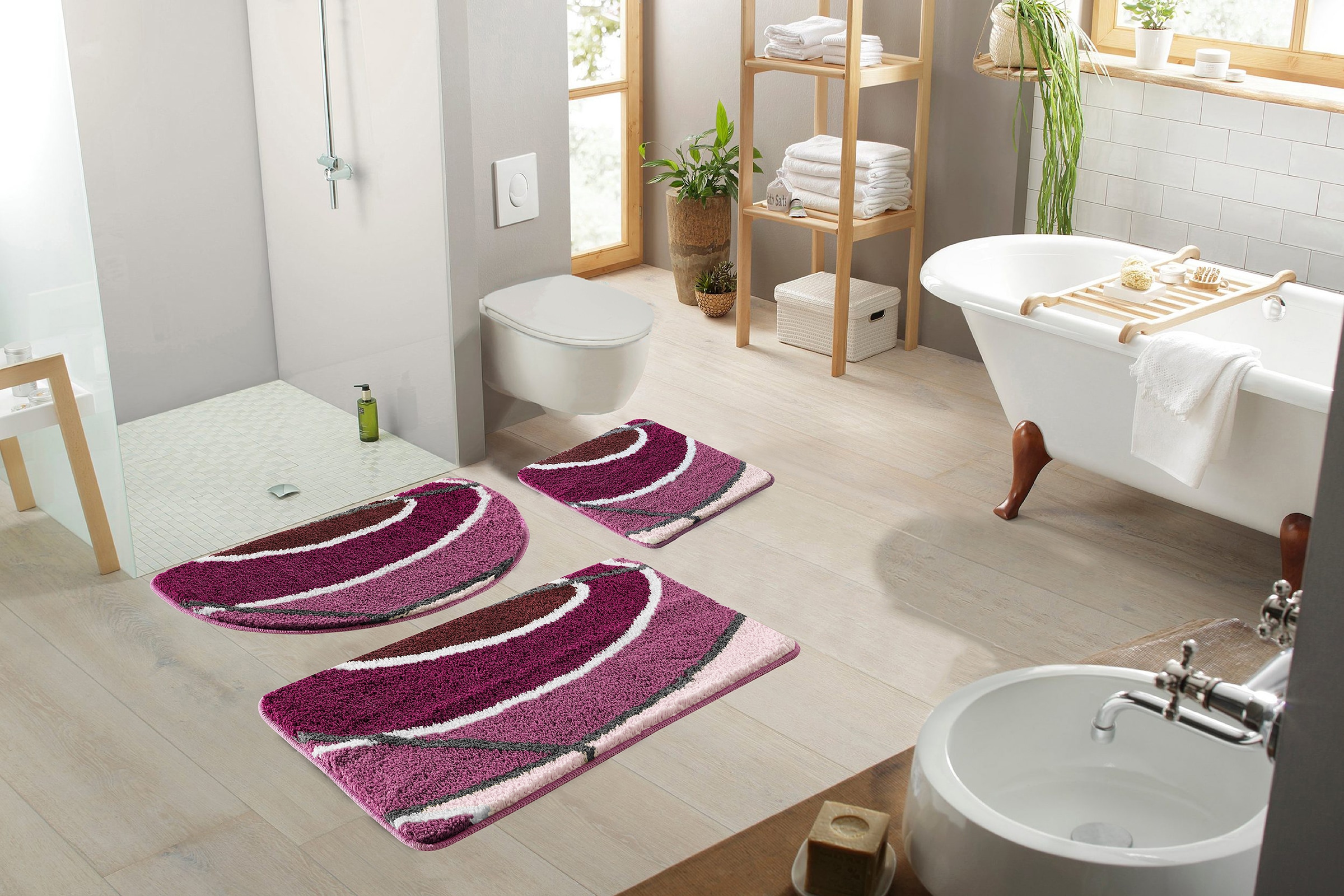 my home Badematte »Juna mit Muster, Badvorleger, Badezimmer Teppich, Duschvorleger«, rutschhemmend beschichtet, strapazierfähig, besonders weich, Design, Badematten, Badteppich