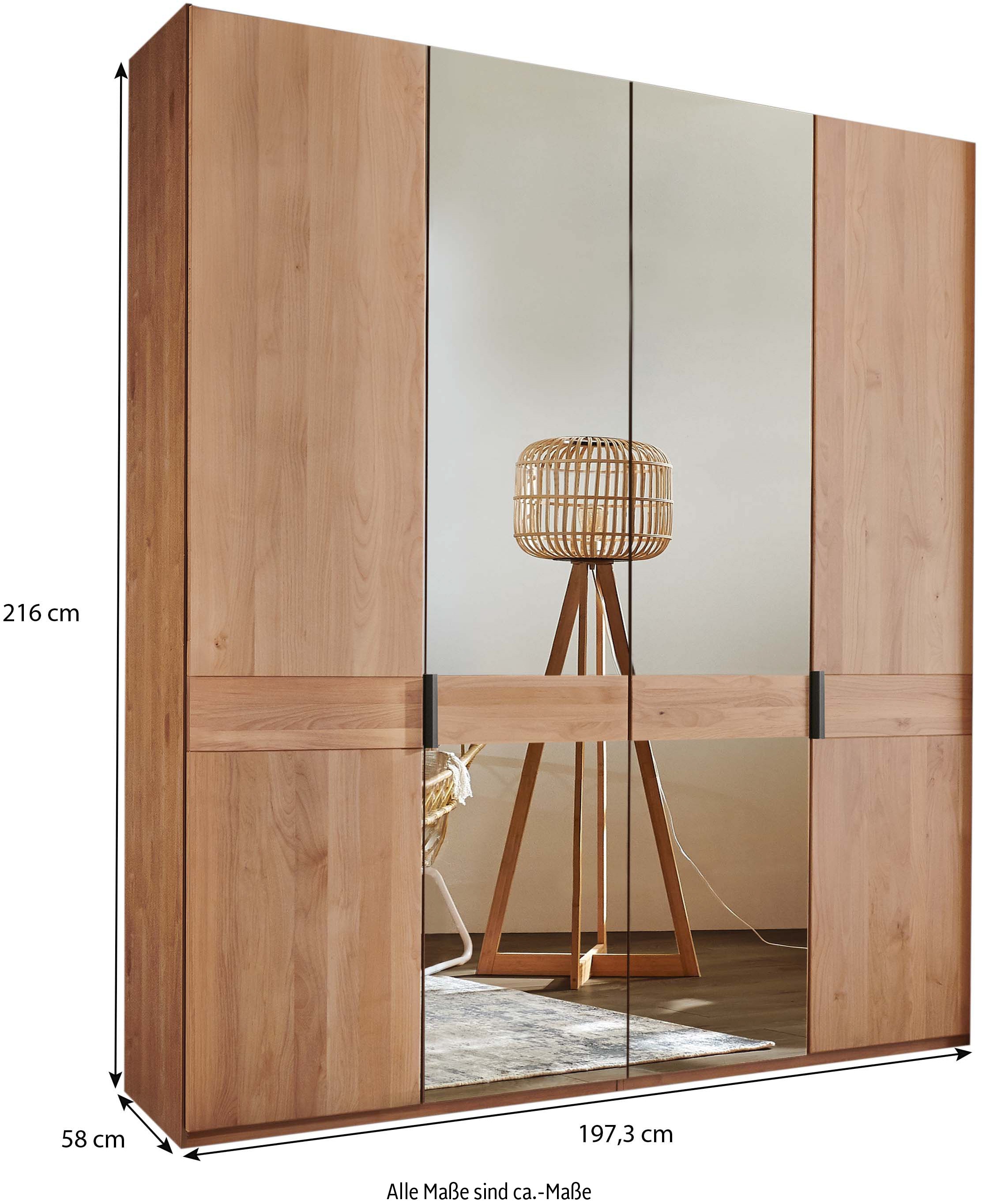 WIEMANN Drehtürenschrank »Cardiff, Massivholztüren in Kombination mit Glas- oder Spiegeltüren« 4 Breiten, 2 Höhen 216/236cm auswählbar,  hochwertiges Design in langlebiger Qualität, viel Stauraum