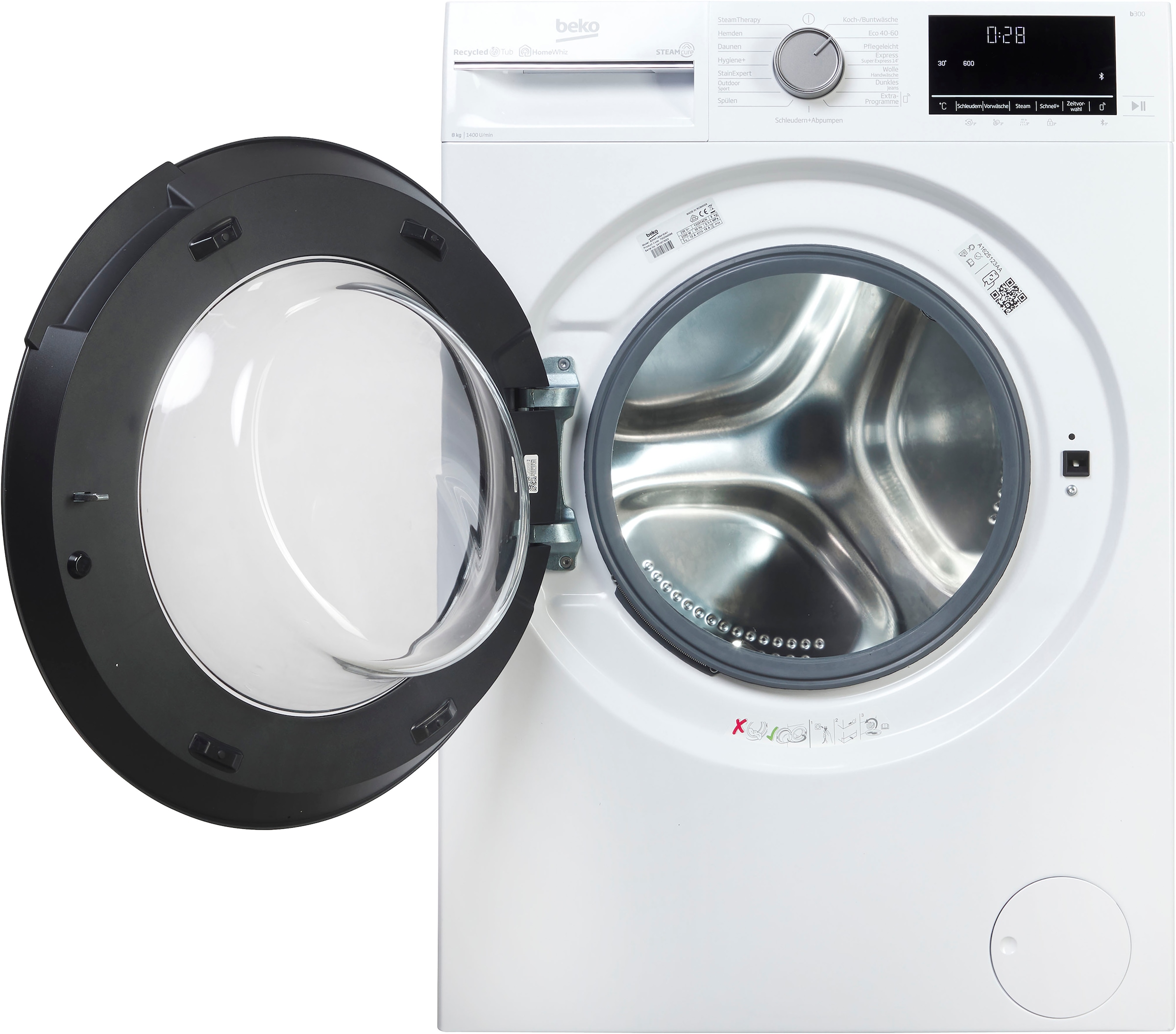 BEKO Waschmaschine b300 »B3WFU58415W1«, 8 kg, 1400 U/min, SteamCure - 99% allergenfrei