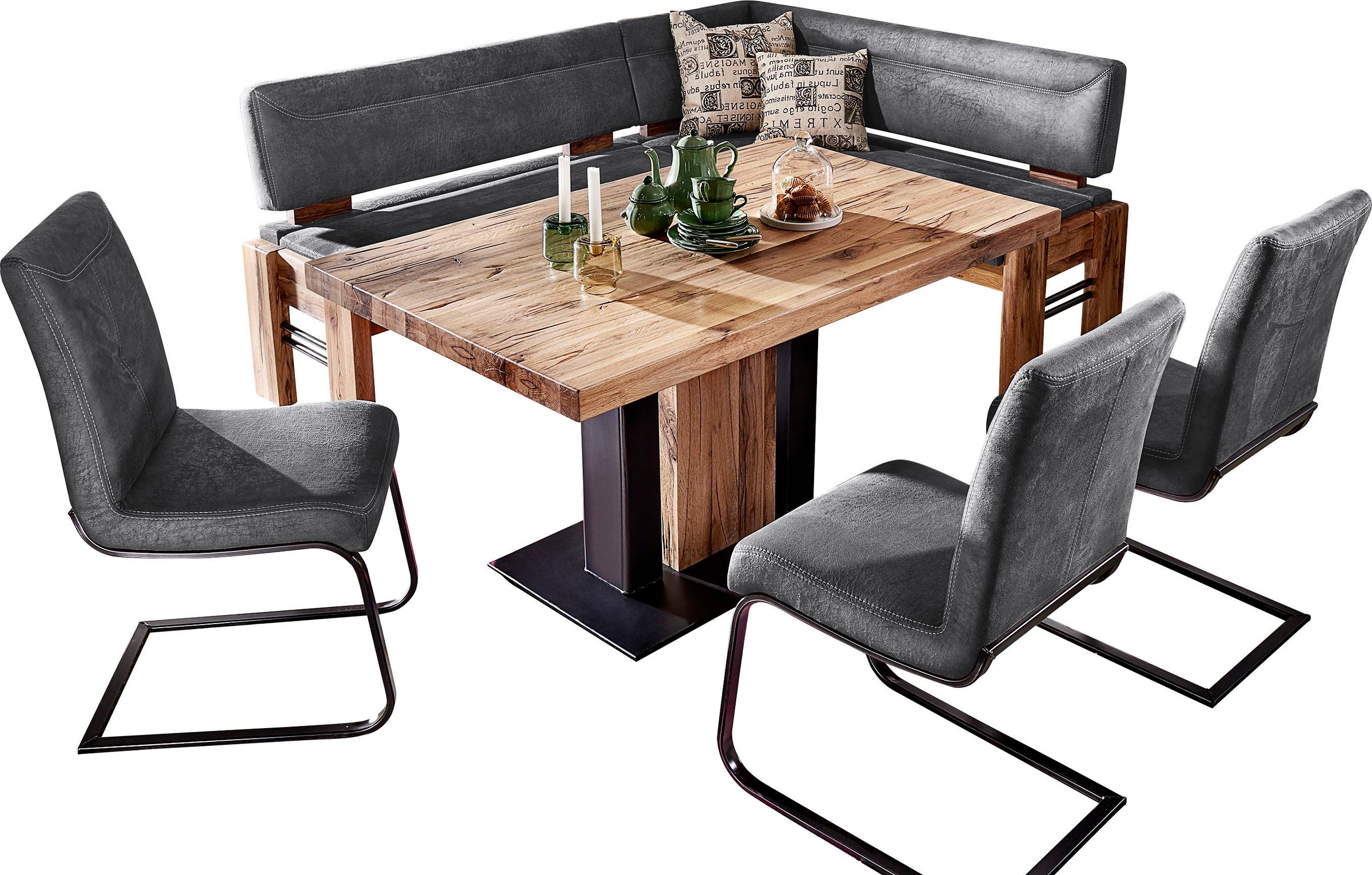 K+W Komfort & Wohnen Eckbankgruppe »Floyd« Set, 5 Stk. tlg. Stauraum-Eckbank, wahlweise rechts oder links langer Schenkel 203cm grau