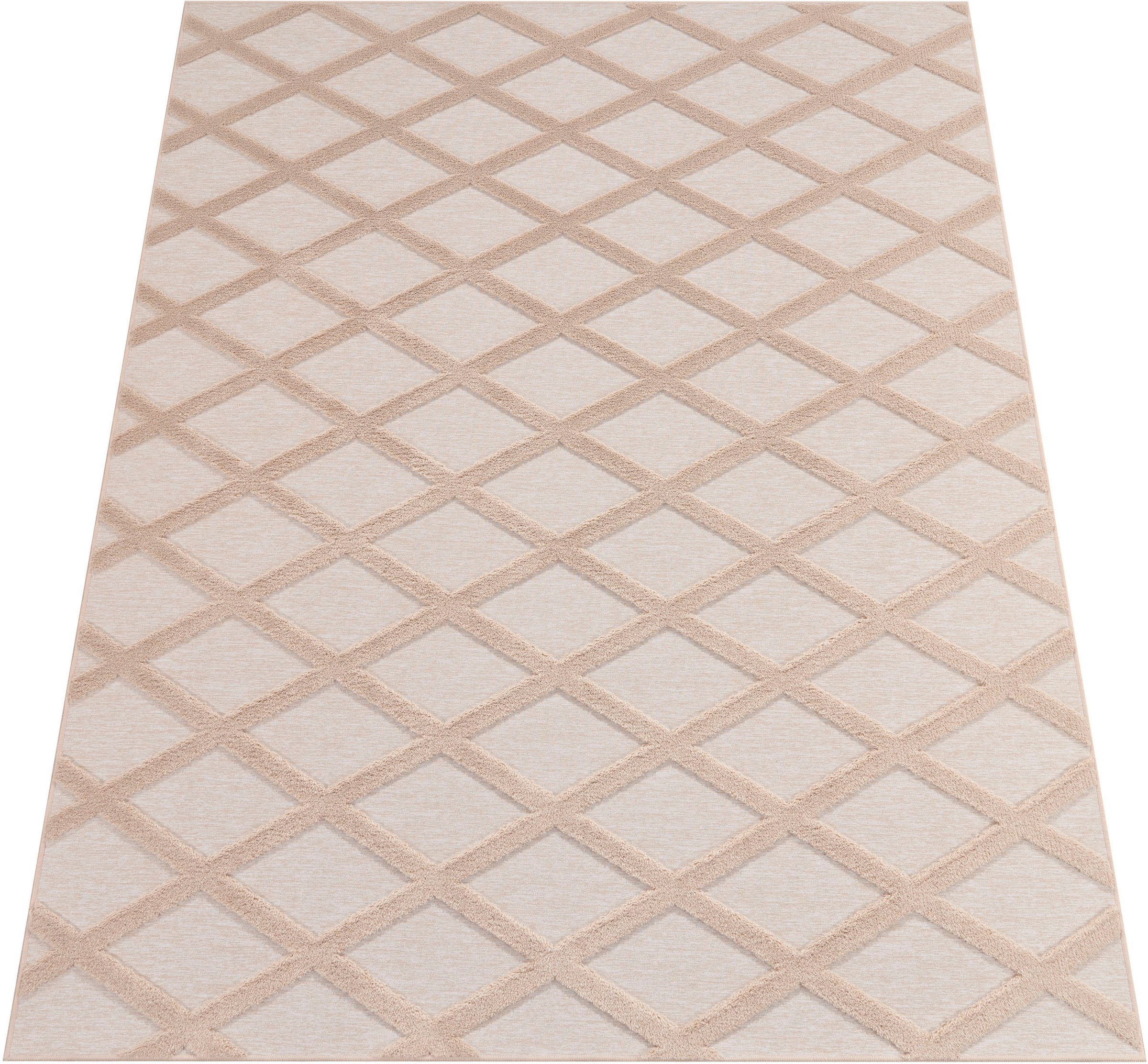 Paco Home Teppich »Utrecht 642«, rechteckig, 4 mm Höhe, Kurzflor, Uni Farben, 3D-Design, Rauten Muster, Hoch-Tief Effekt