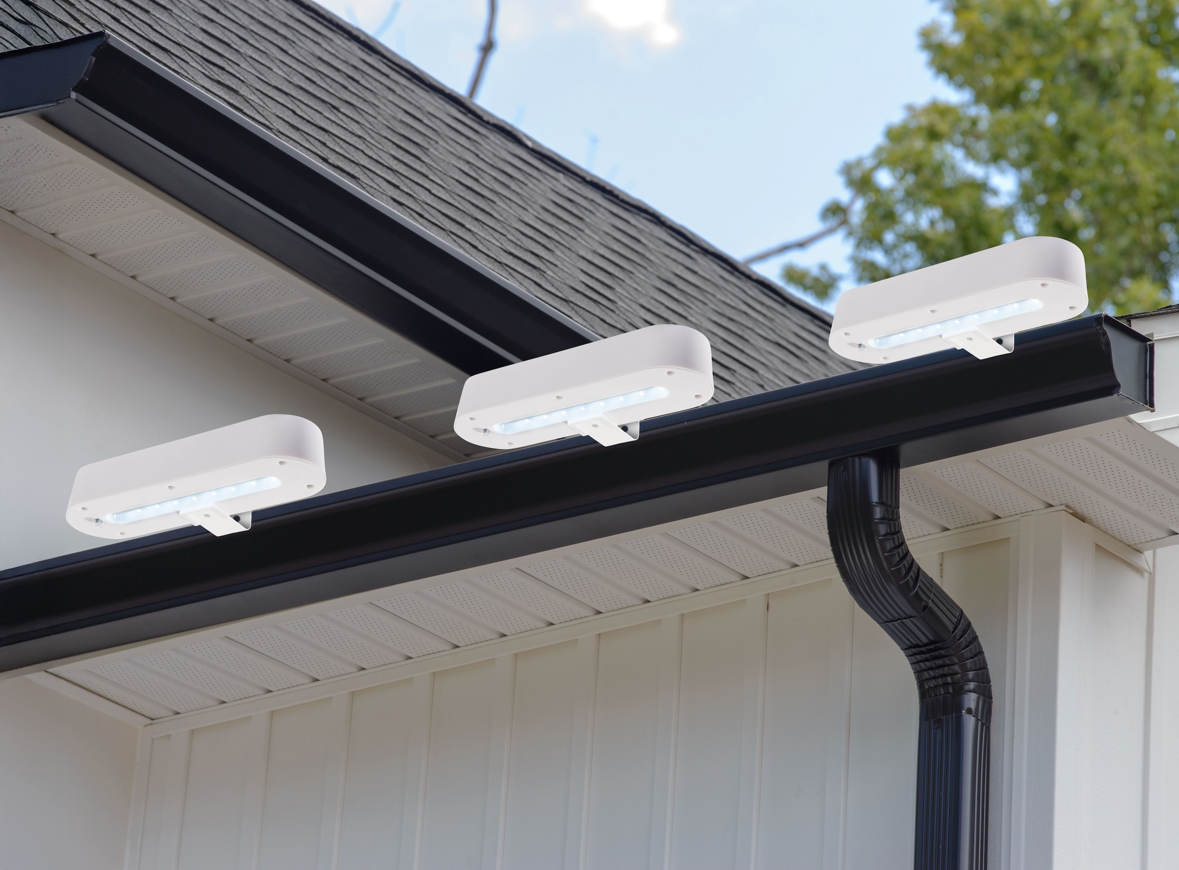 näve LED Solarleuchte »Garden Light«, 1 flammig, Leuchtmittel LED-Modul | LED fest integriert, 3er Set Dachrinnenleuchte weiß inkl. Halterung, Schiebeschalter, IP44