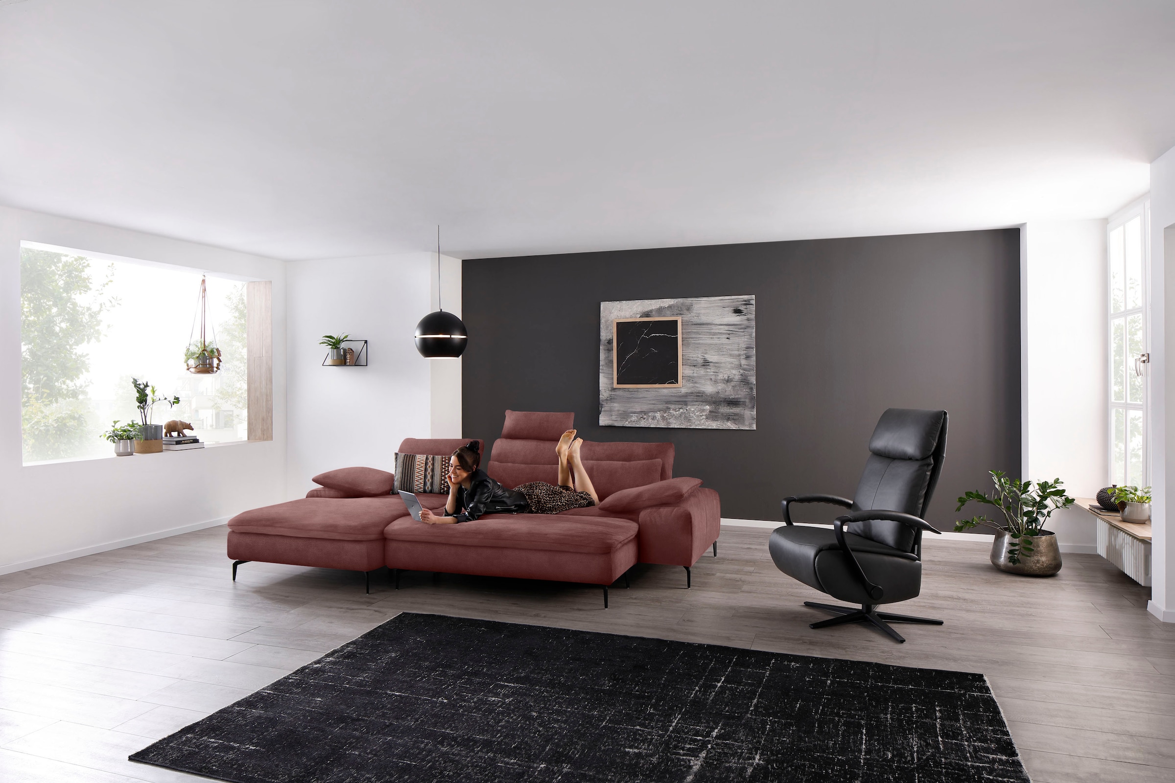 W.SCHILLIG Ecksofa »valentinoo, Designsofa, bequem, elegant und zeitlos, L-Form«, (Set), inklusive Hocker, mit Sitztiefenverstellung, Breite 299 cm