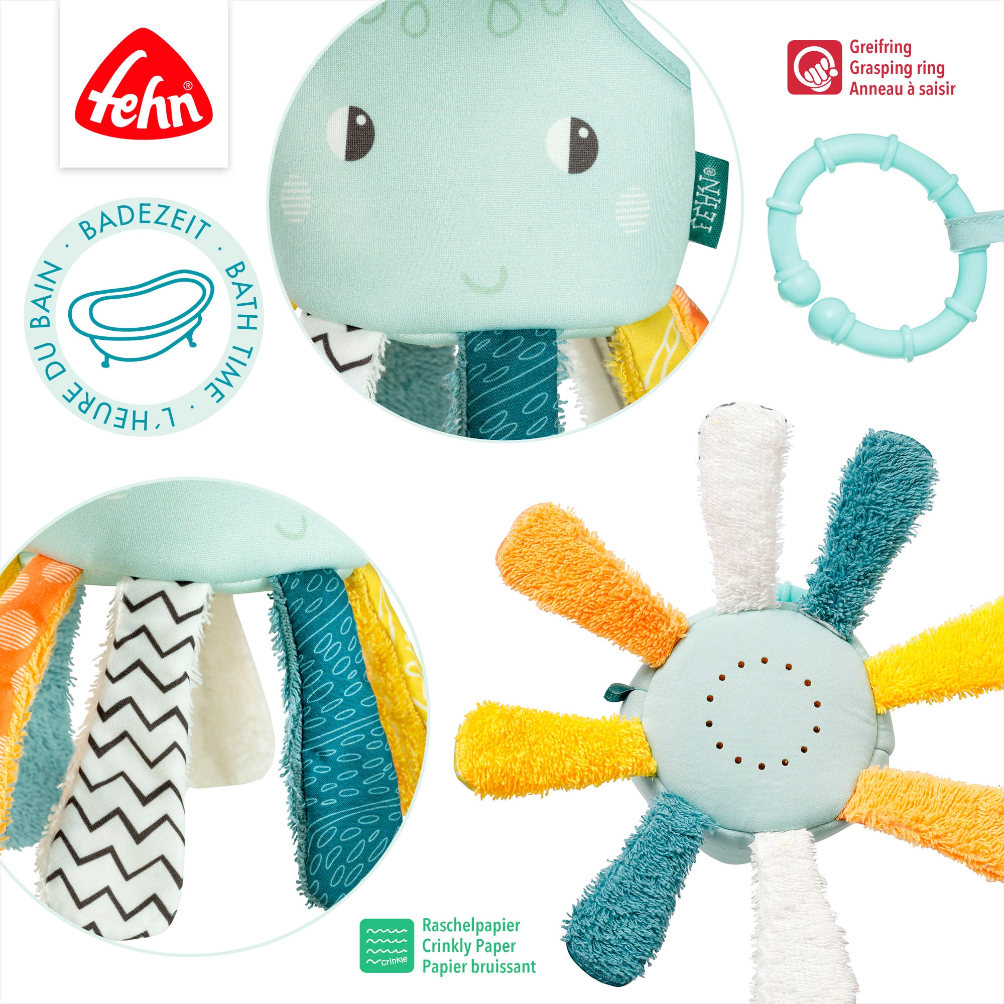 Fehn Badespielzeug »Plansch & Play, röpfel-Oktopus«, mit Befestigungsring