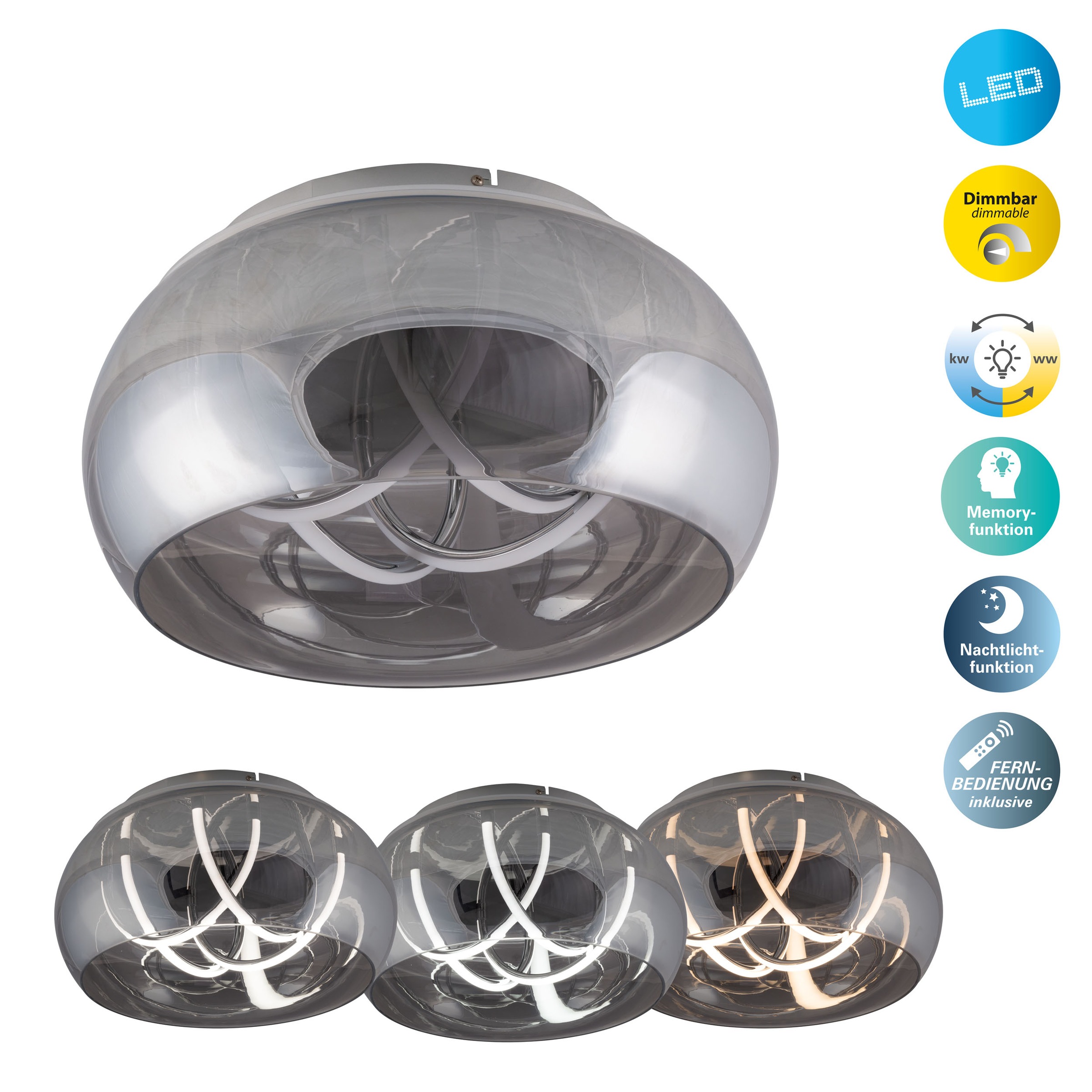 näve LED Deckenleuchte »Malou« LED-Modul 1 Stk. warmweiß - kaltweiß CCT, Me günstig online kaufen