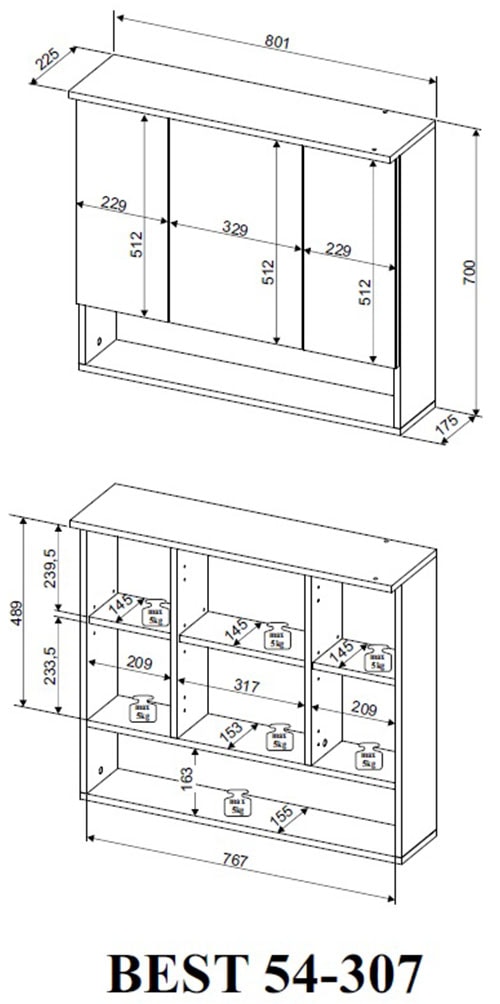 BASIC by Balculina Spiegelschrank »Best80 Spiegelschrank, Badezimmerschrank BxHxT 80x70x23 cm« 1 Stk. tlg. Breite 80 cm, LED-Beleuchtung, Softclose