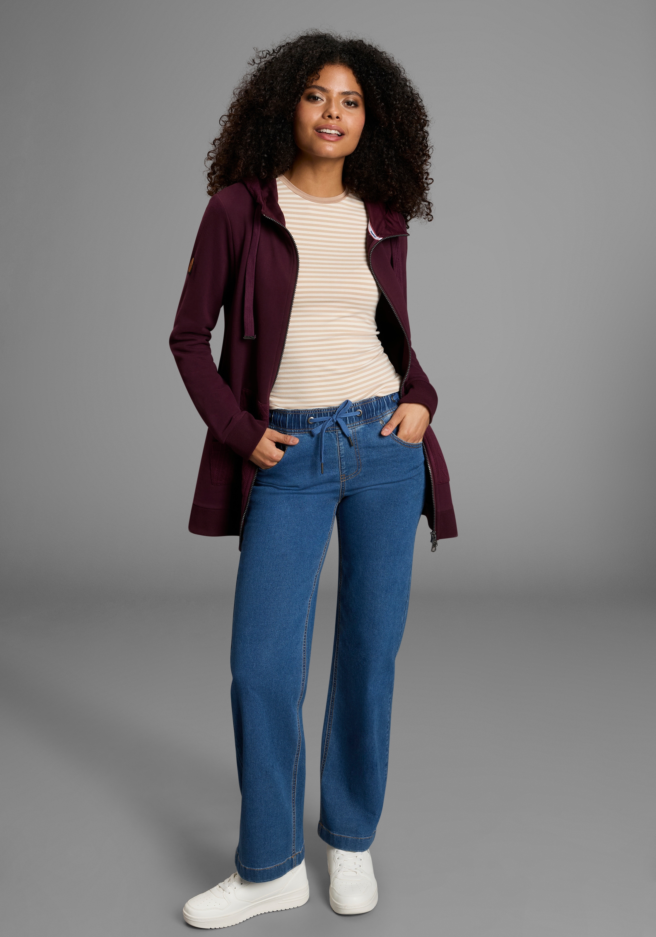 KangaROOS Kapuzensweatjacke mit Zopfmusterdetails