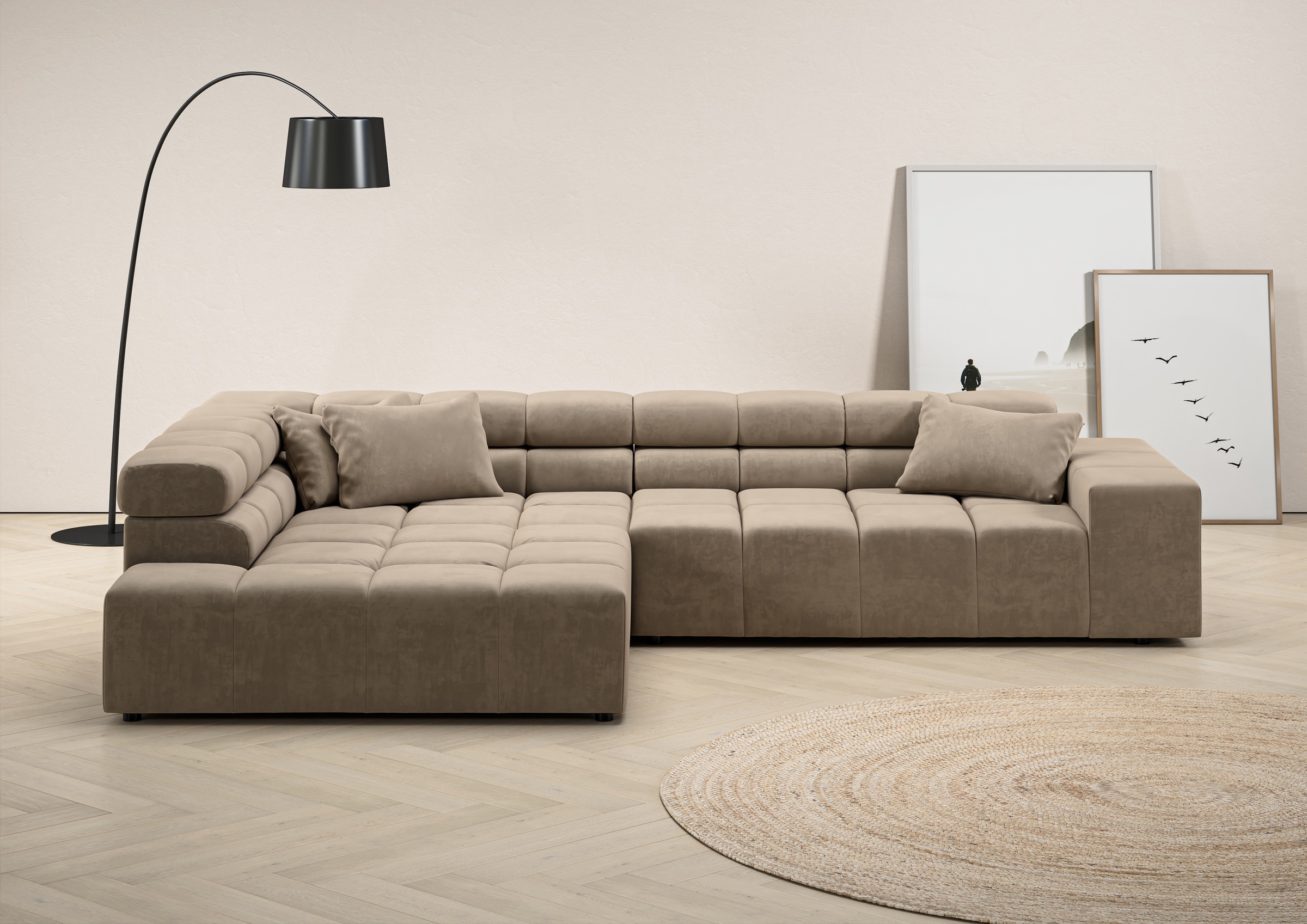 INOSIGN Ecksofa "Ancona incl. Kopfteilverstellung, Zierkissen Breite 319cm, günstig online kaufen