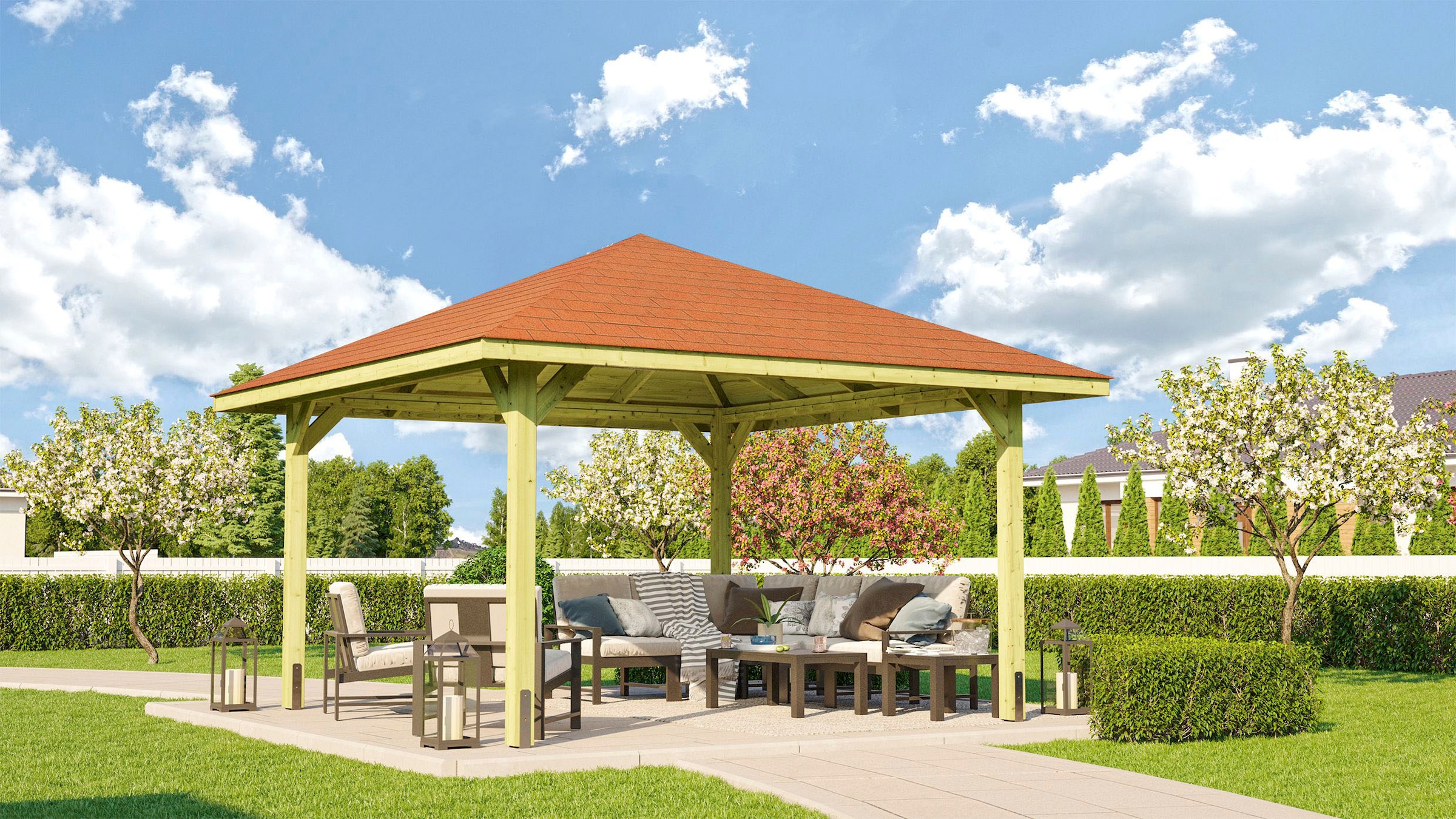 weka Pavillon »Gartenoase 651 A Gr.1, inkl. roten Dachschindeln«, 19 mm Massivholzdach