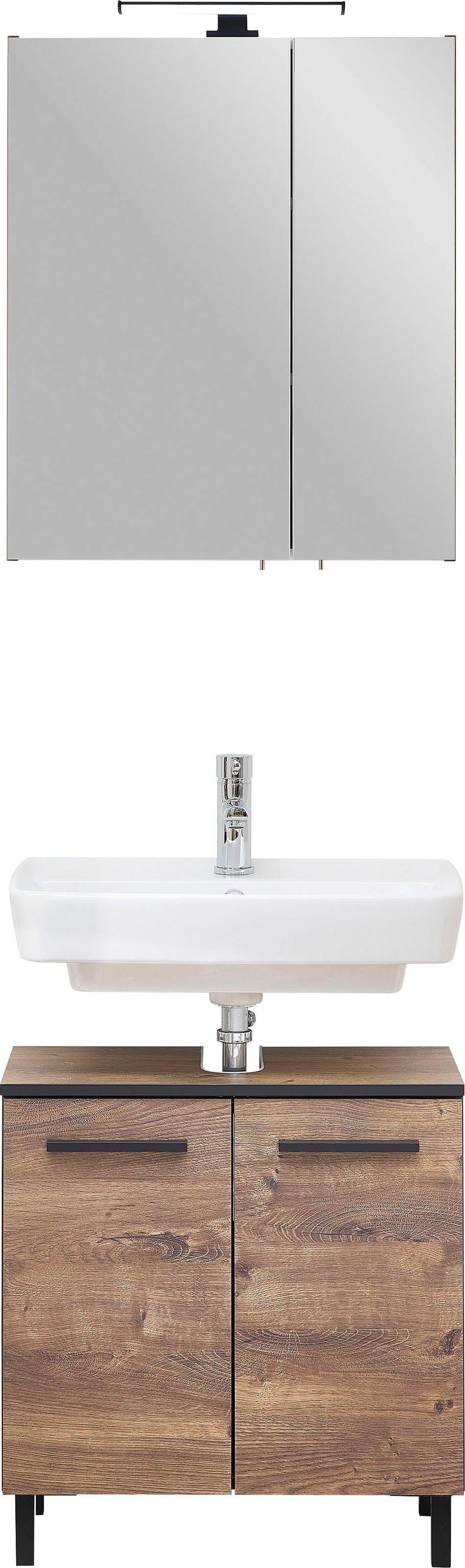 Saphir Badmöbel-Set »Quickset 374 Waschbeckenunterschrank mit LED-Spiegelschrank«, (4 St.), Waschplatz 60 cm breit, inkl. Türdämpfer, 4 Türen, Bad-Set
