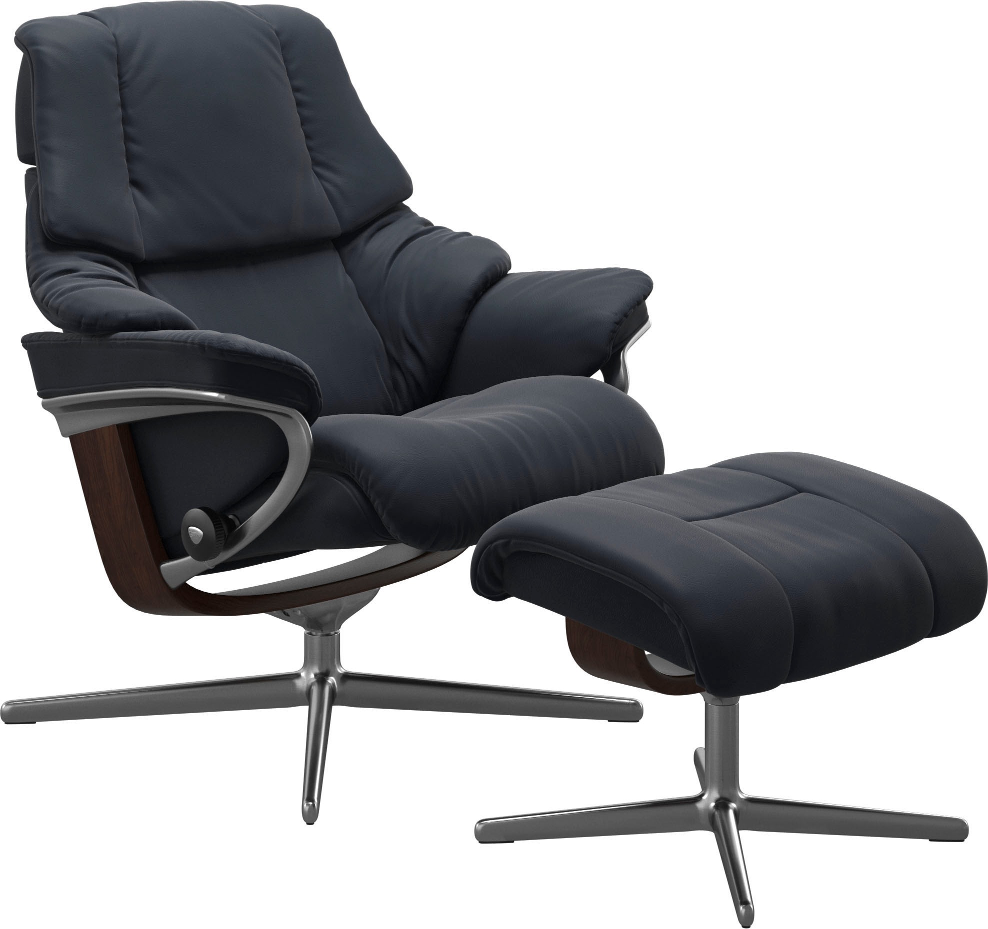 Stressless® Relaxsessel »Reno«, (Set, Relaxsessel mit Hocker), mit Hocker, mit Cross Base, Größe S, M & L, Holzakzent Braun