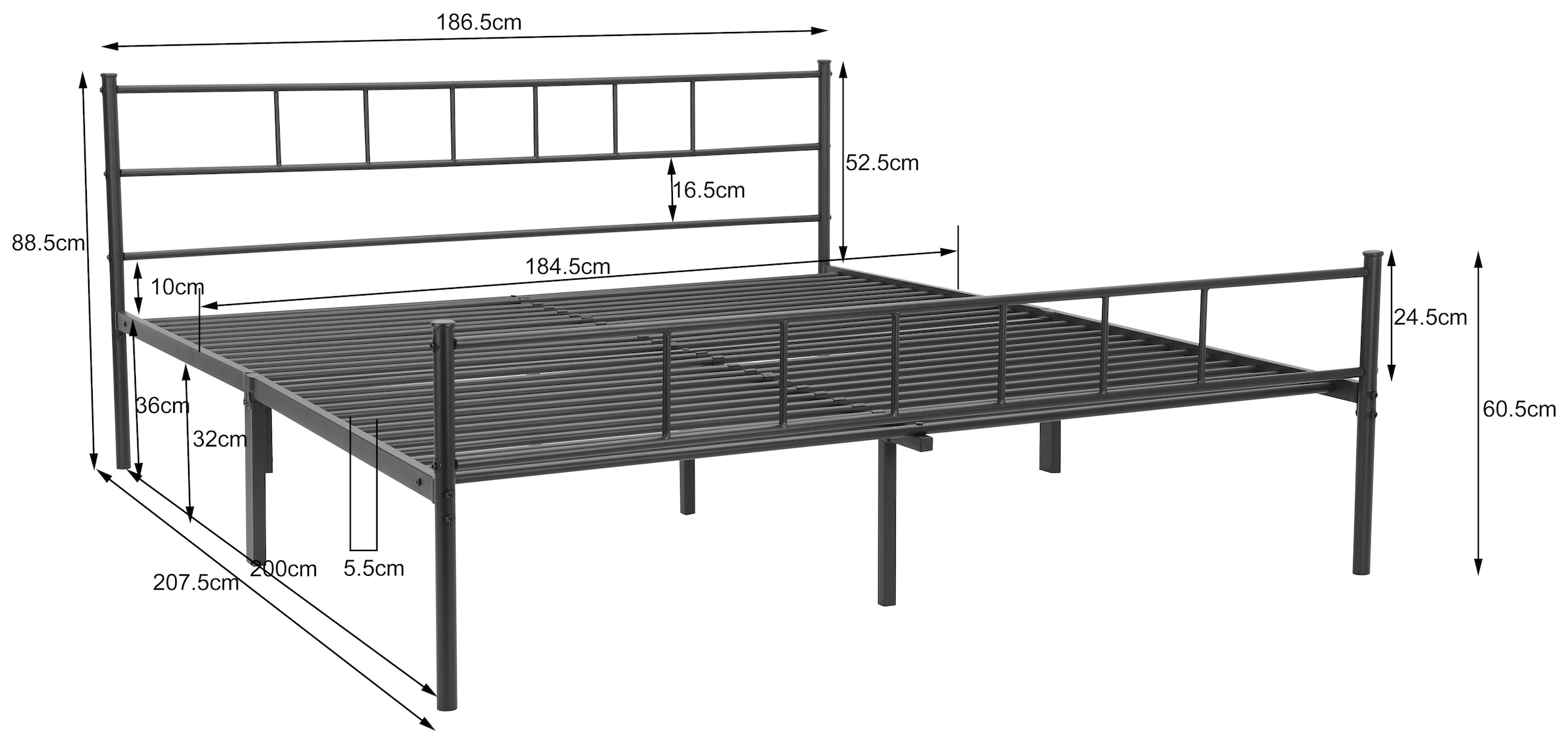 INOSIGN Metallbett »Amrum Bett Bettgestell Bettrahmen Einzelbett Doppelbett Stahlbett«, (2m Länge und in 4 Breiten wählbar - 90, 140, 160, 180 cm), Schlafzimmerbett inkl. 26 Lattenroste zum Schutz der Matratze