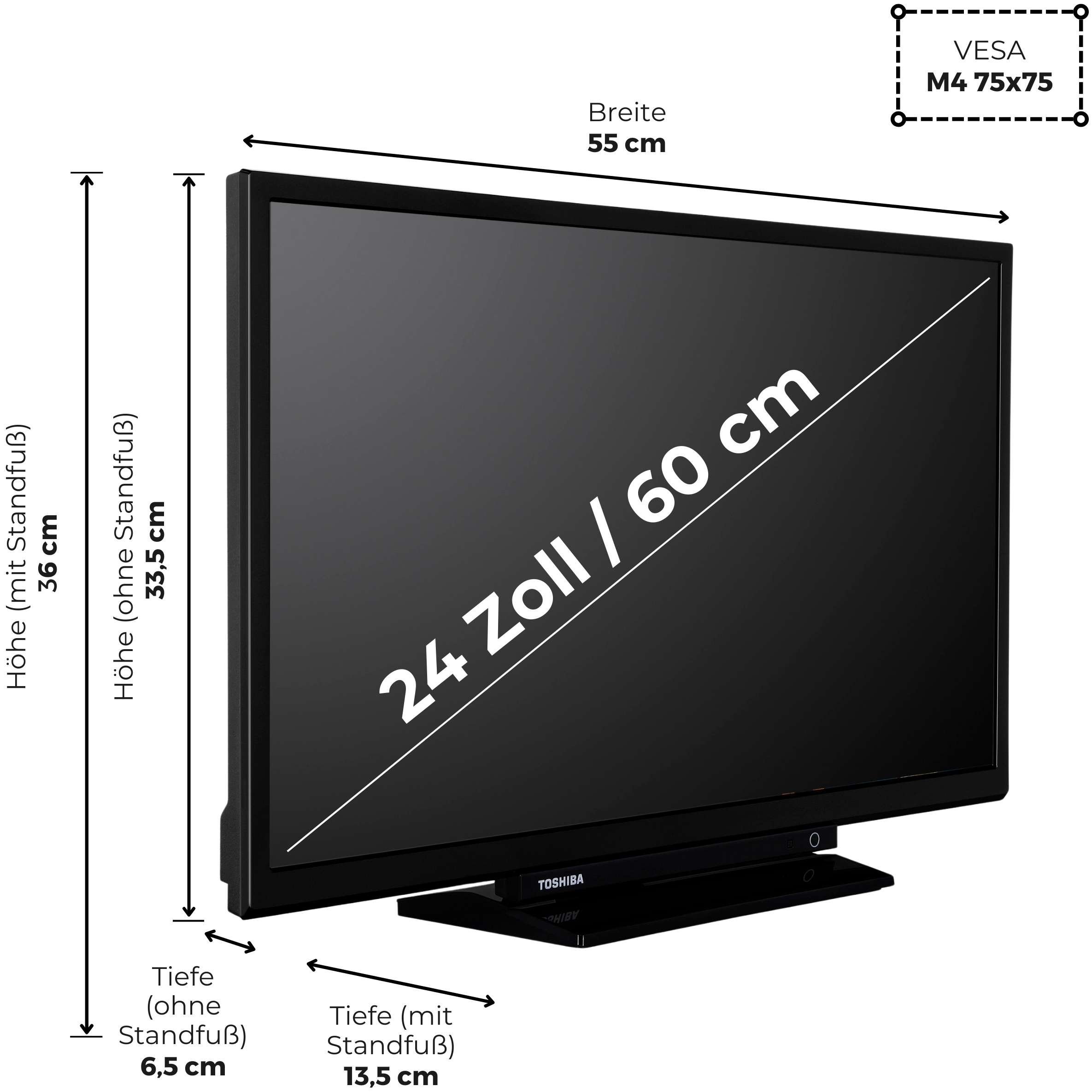 Toshiba LCD-LED Fernseher »24WF3F63DAR« 60 cm/24 ″ HD ready Smart-TV