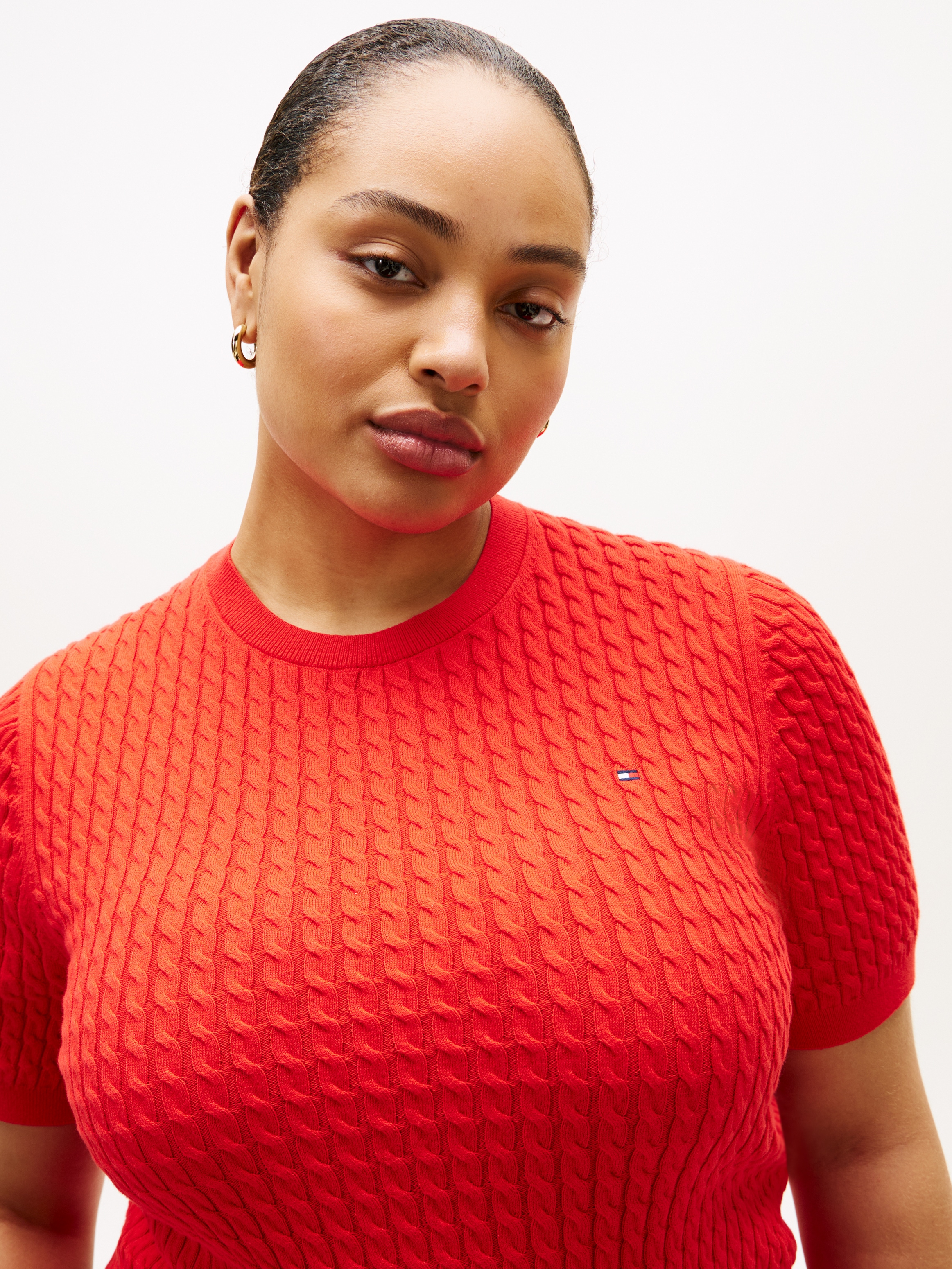 Tommy Hilfiger Curve Rundhalspullover »CRV CO CABLE FINE GG CNK S/S SWT« in großen Größen, mit Zopfmuster