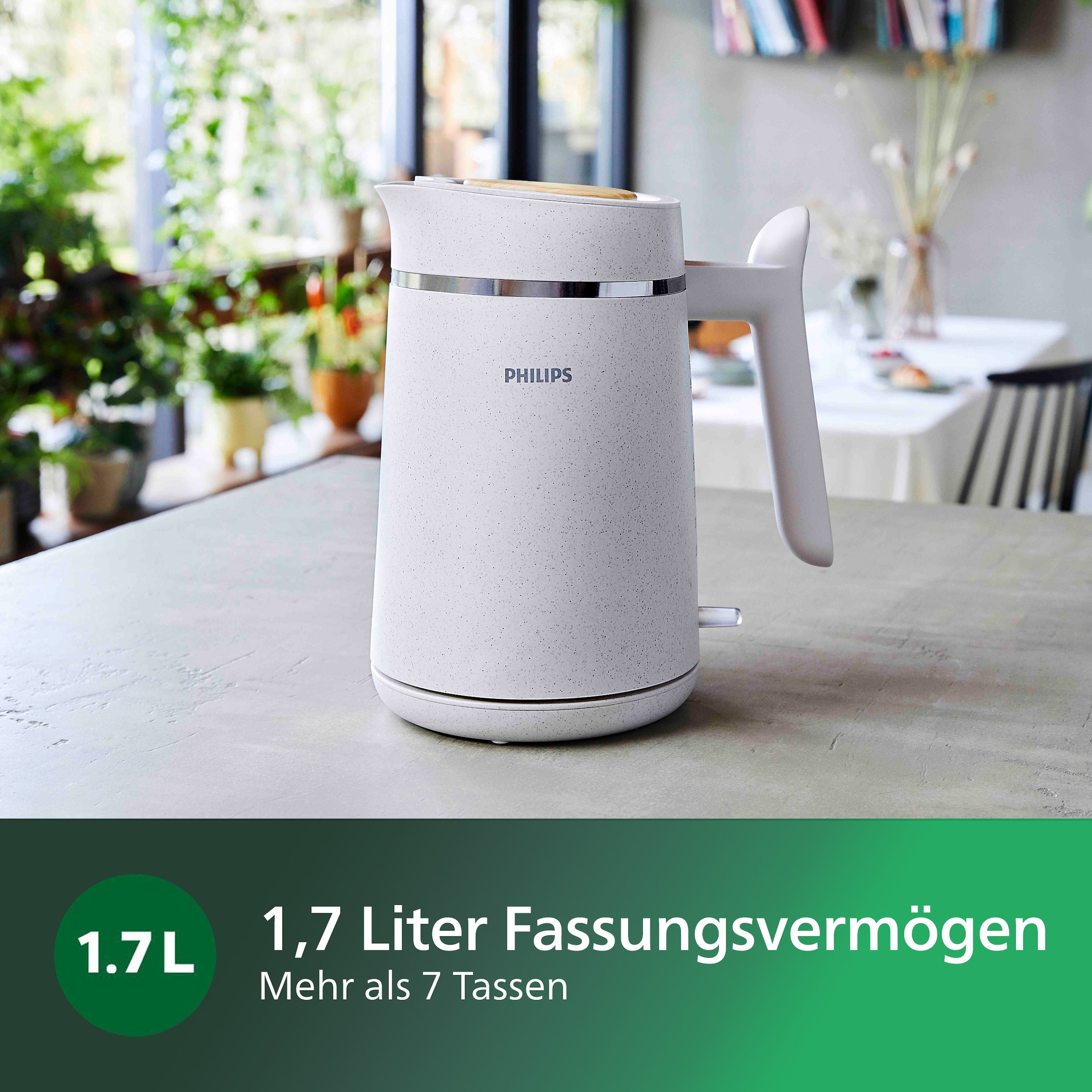 Philips Wasserkocher »HD9350/90 Eco Conscious Collection«, 1,7 l, 2200 W, Trockengehschutz, aus biobasiertem Kunststoff, Seidenweiß matt