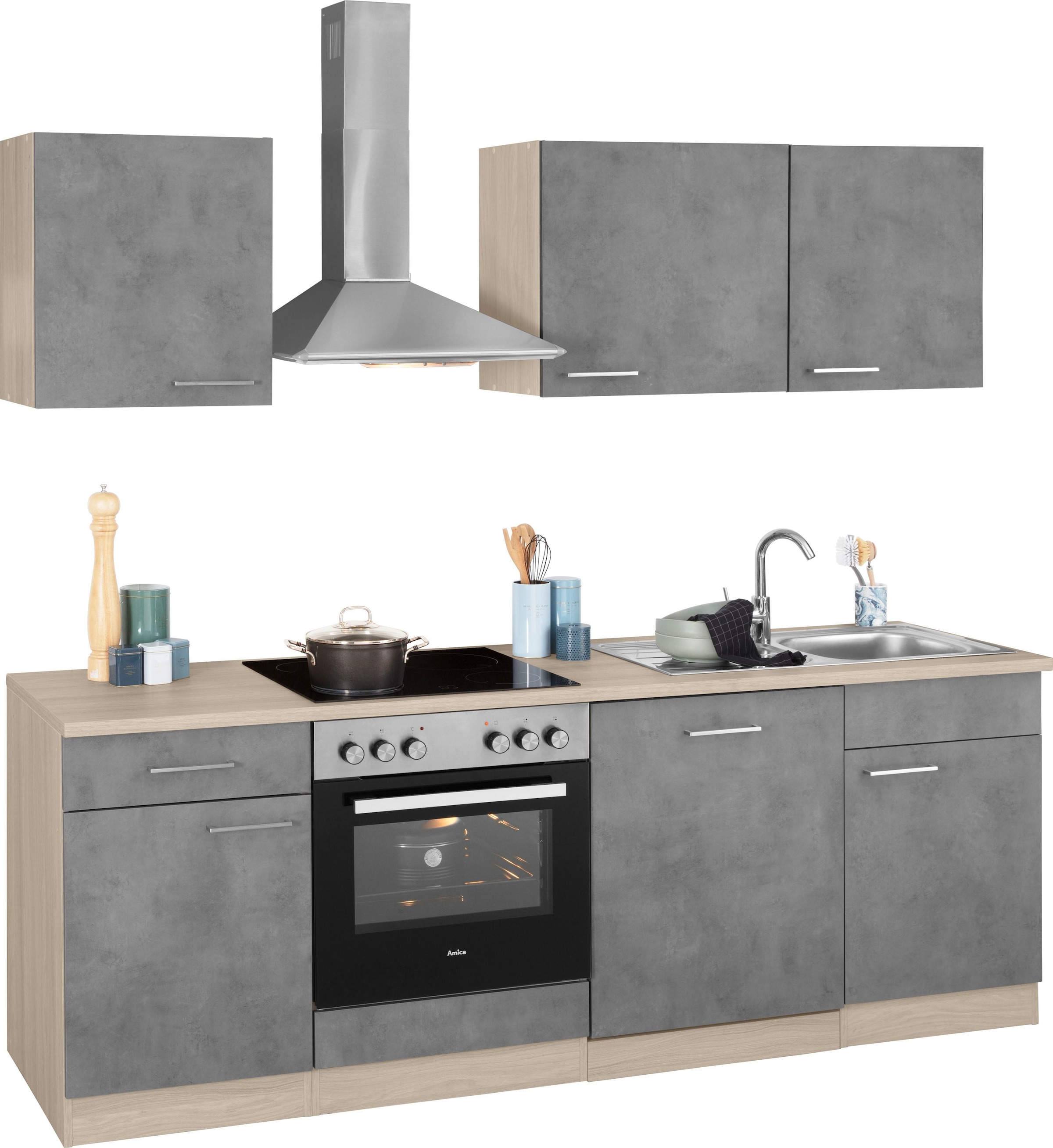 wiho Küchen Küchenzeile »Zell«, mit E-Geräten, Breite 220 cm online kaufen | Backofenumbauschränke