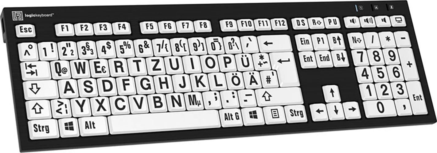 Logickeyboard Slimline-Tastatur »XL-Print Black on White DE (PC/Nero)«, (Ziffernblock-USB-Hub)