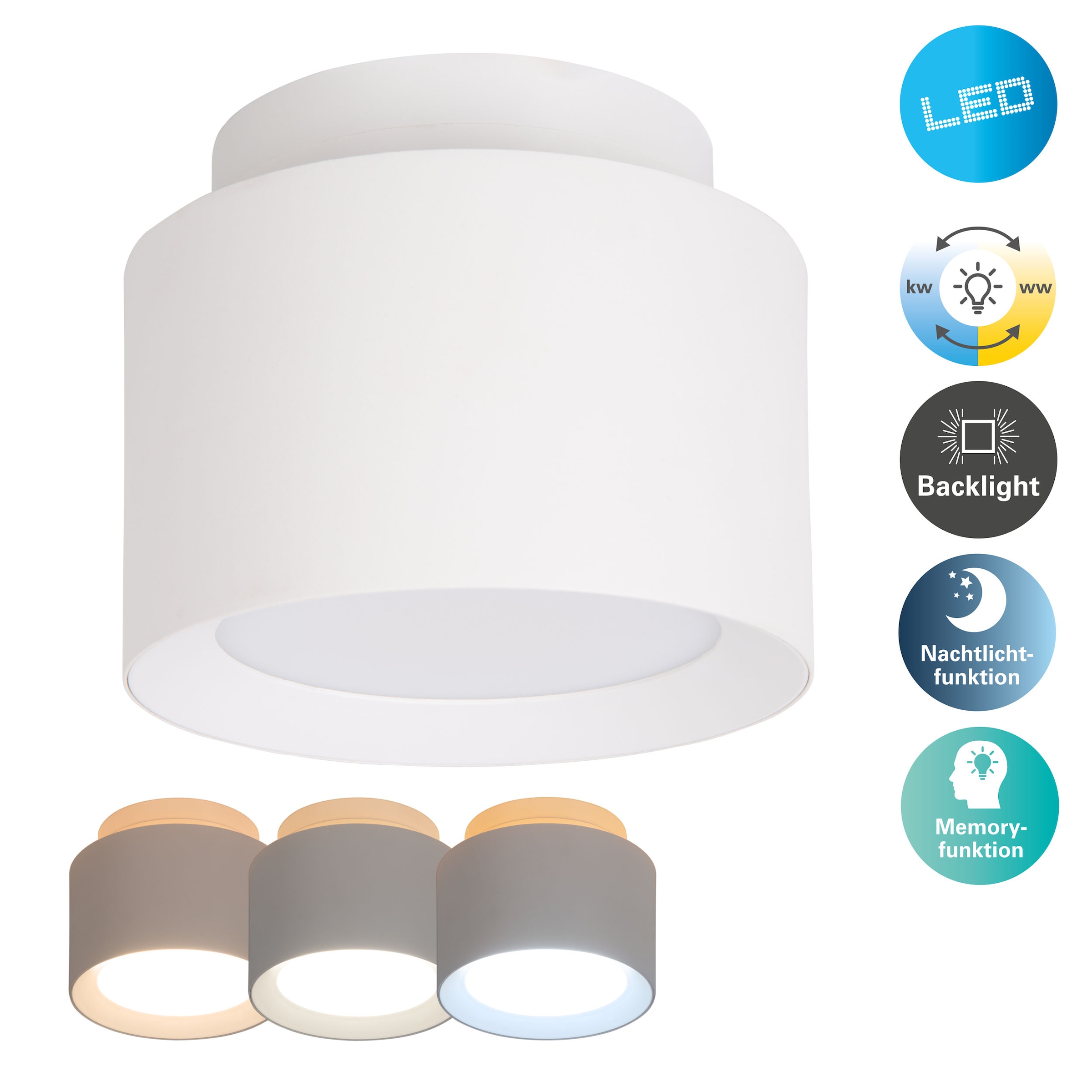 näve LED Deckenleuchte »Trimes« LED-Modul 1 Stk. warmweiß - kaltweiß rund, dimmbar, CCT per Schiebeschalter, Nachtlicht, Backlight, Memory