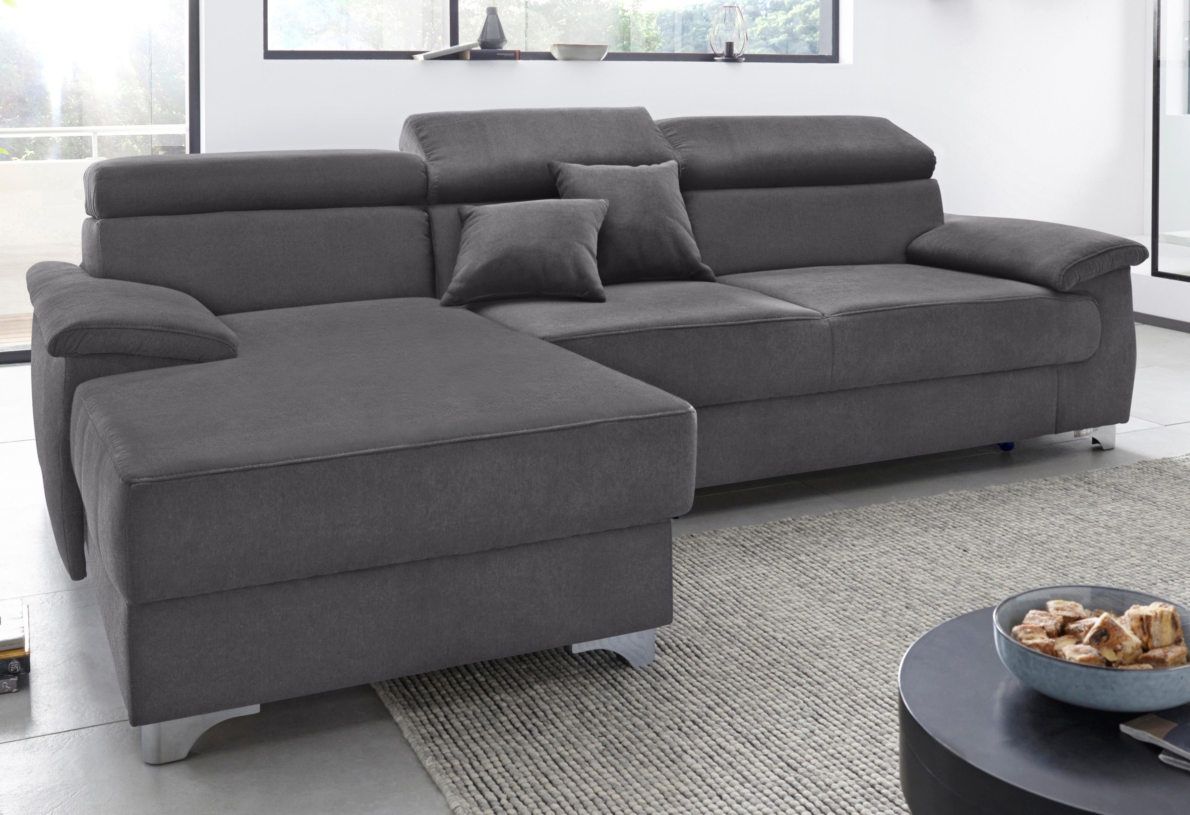 DOMO collection Ecksofa »Mira, inklusive Kopfteilverstellung für mehr Wohlfühlkomfort, L-Form«, wahlweise mit Bettfunktion und Bettkasten, elegant und modern