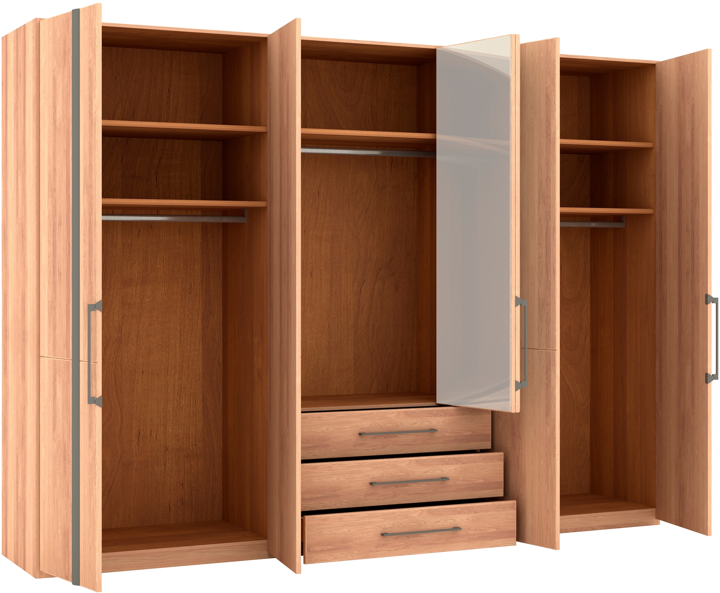 Musterring Drehtürenschrank »Sorrent, Kleiderschrank, teilmassiv Eiche«, (mit Türdämpfern, mit Schubladen, extra Böden, MADE IN GERMANY), Türen in Eiche massiv und als Parsol-Bronze-Spiegel, mit Schubkästen
