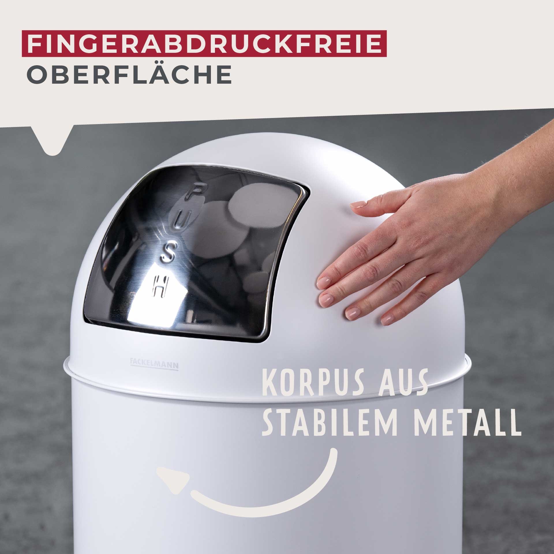 FACKELMANN Mülleimer »BERLIN, Push Abfalleimer 40L« 1 Behälter Retro-Design, großes Fassungsvolumen, lackiertes Edelstahlgehäuse