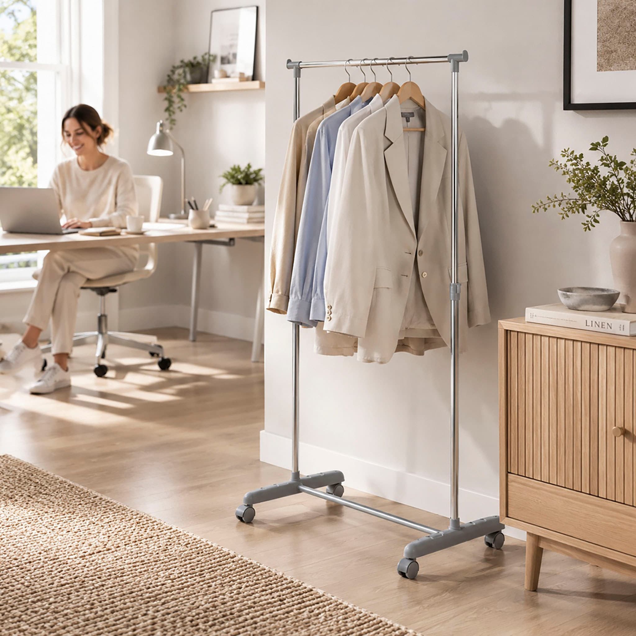 HAKU Garderobenständer »Garderobe, Garderobenständer, Kleiderständer auf Rollen, Kleiderwagen« rechteckig - aus Metall Grau - B/T/H 81/39/96-160 cm