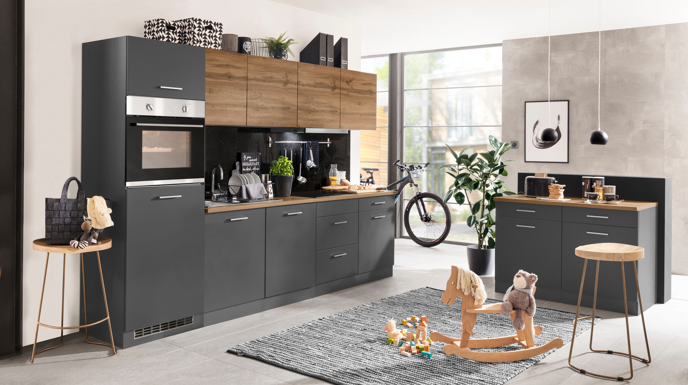 KOCHSTATION Küchenzeile »KS-Kehl«, mit E-Geräten, Breite 300 cm, inkl. Kühlschrank und Geschirrspüler