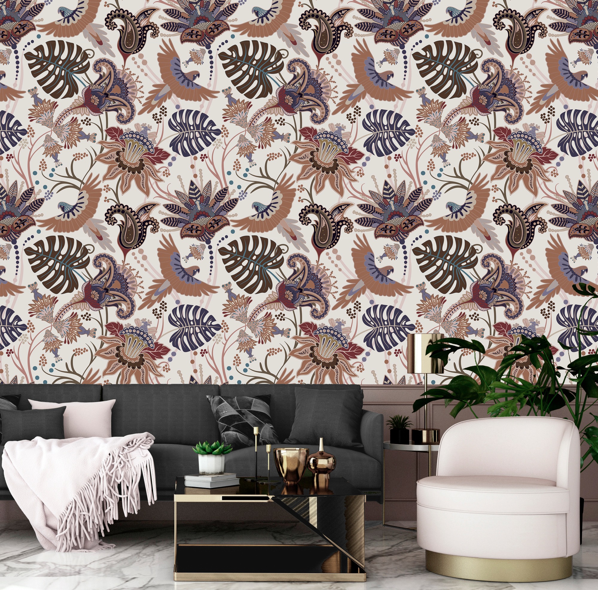 queence Vinyltapete »Annalena« Motiv | bedruckt | botanisch | floral | gemustert | natürlich glatt 90x250cm, selbstklebend, kinderleichte Anbringung, , Sticker