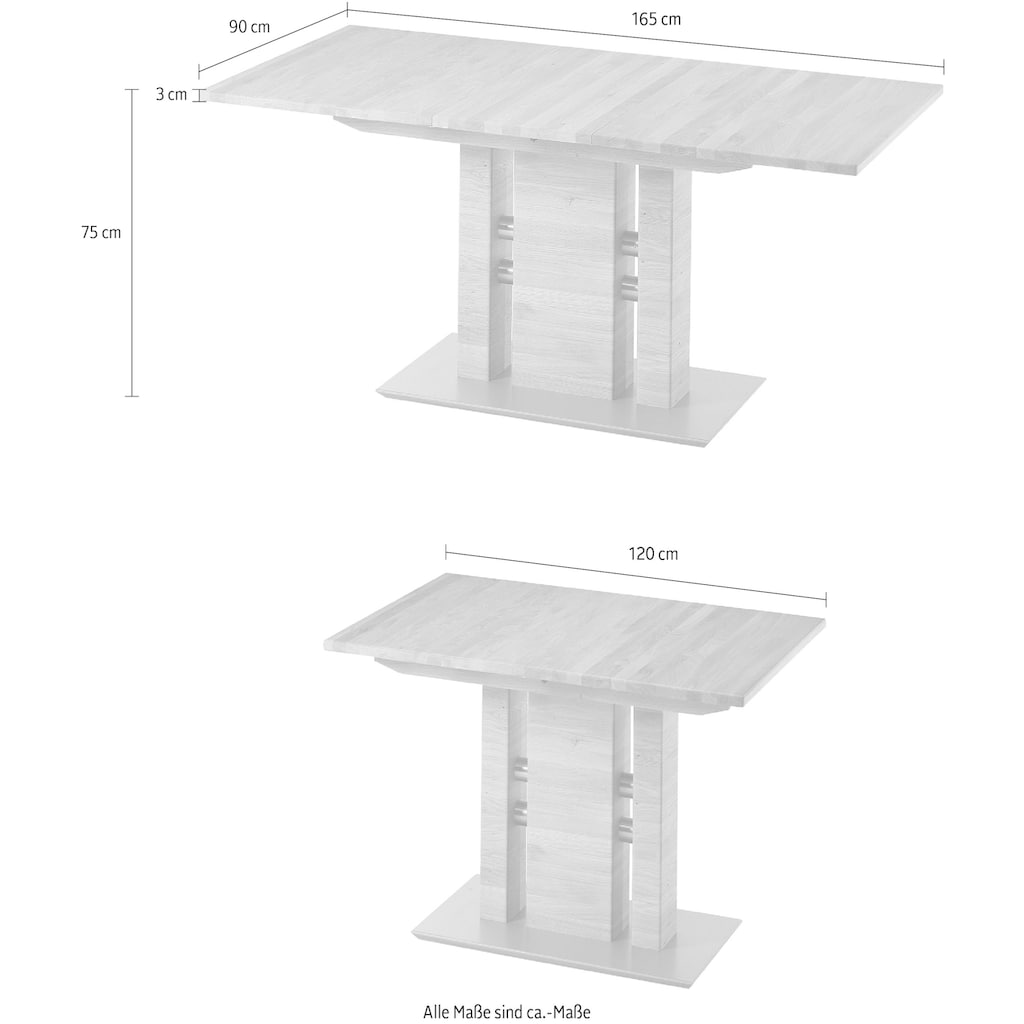 K+W Komfort & Wohnen Esstisch »5030«, Funktionstisch mit Synchronauszug, Massivholz,2 Breiten wählbar