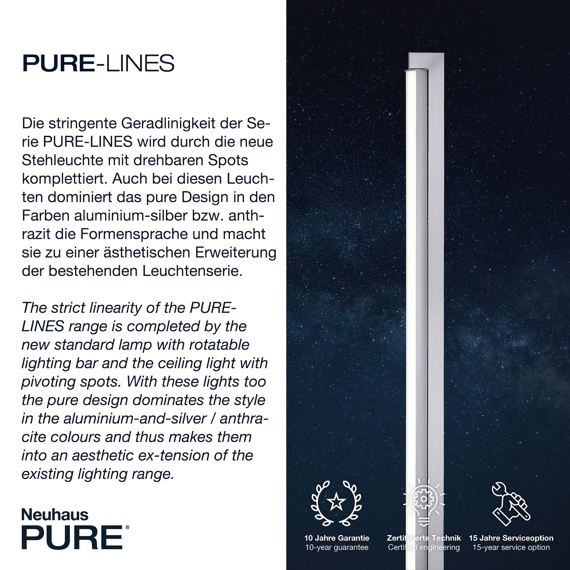Neuhaus PURE LED Stehlampe »PURE Lines Floor« LED-Board 1 Stk. warmweiß - kaltweiß CCT Farbsteuerung, dimmbar über Fernbedienung, Fußschalter