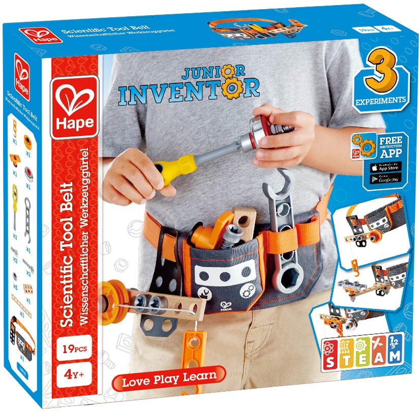 Bild von Hape Konstruktions-Spielset »Holzspielzeug, Junior Inventor Wissenschaftlicher Werkzeuggürtel«, (19 St.)