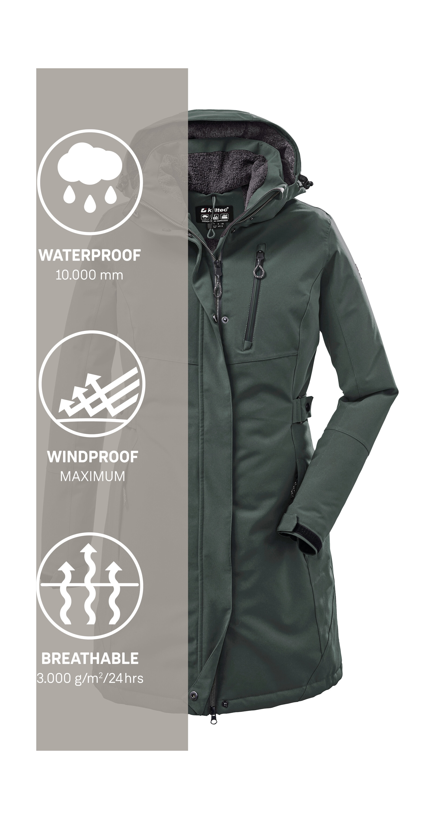 Killtec Parka »KOW 165 WMN PRK«, Wasser- und winddichter Parka mit Teddyfleece und abnehmbarer Kapuze