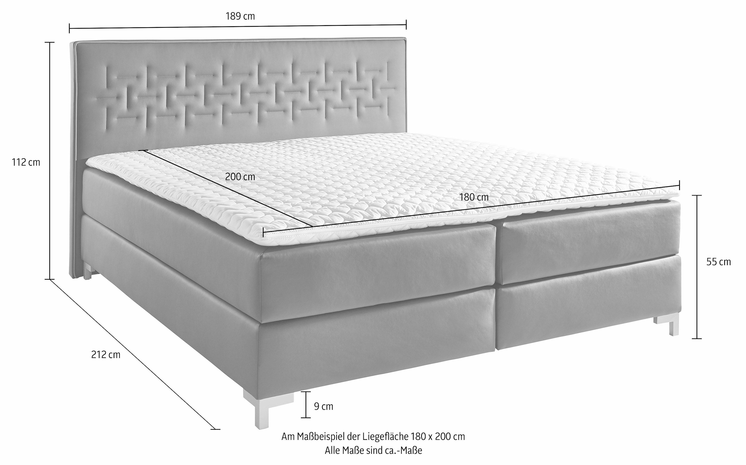 INOSIGN Boxspringbett »Coos«, mit besonderer Steppung im Kopfteil, 3 Matratzenarten, 2 Härtegrade