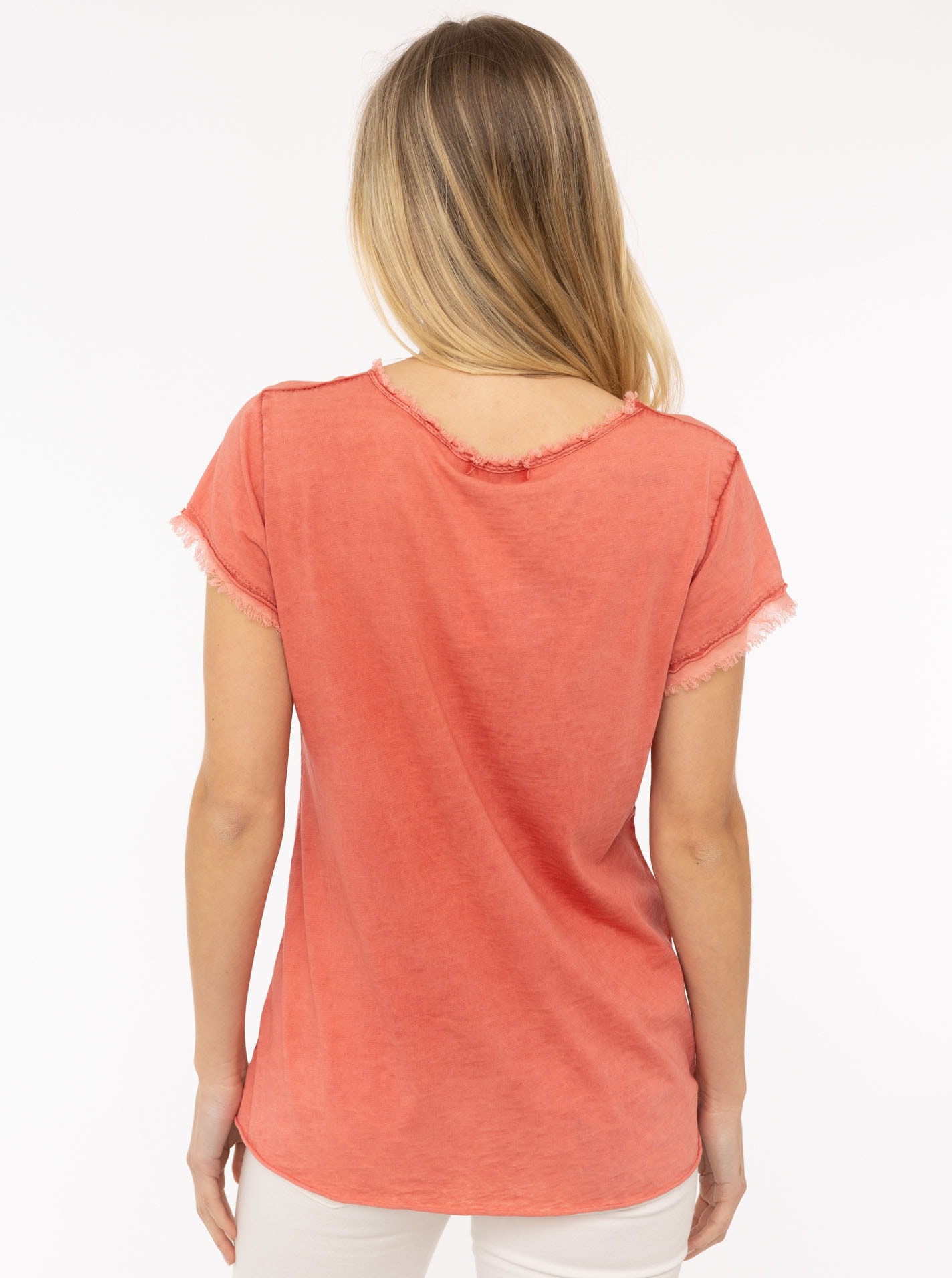 Zwillingsherz T-Shirt »"Positive Mind"«, V-Ausschnitt, Kurzarm, Used-Look, Baumwolle, ausgefranste Kanten
