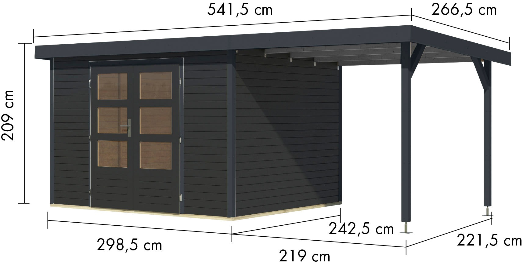 Karibu Gartenhaus »Jupiter 5«, in verschiedenen Farben, mit Anbaudach 2,35 m breit