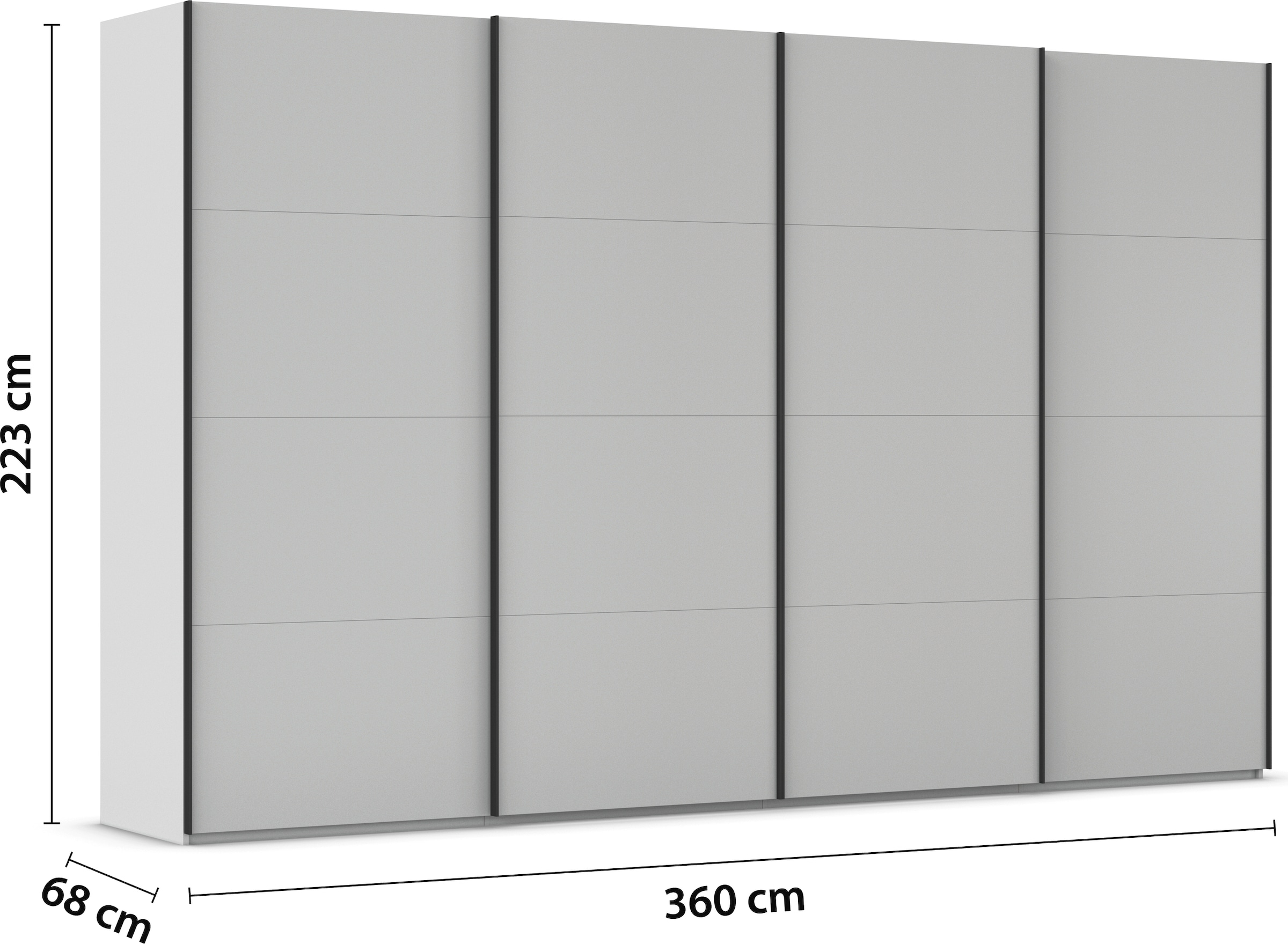 rauch Schwebetürenschrank »Kleiderschrank Schrank Garderobe Schlafzimmerschrank SCALE-FYRA«, edle viergeteilte Türen viele Farben und Griff-Farben MADE IN GERMANY