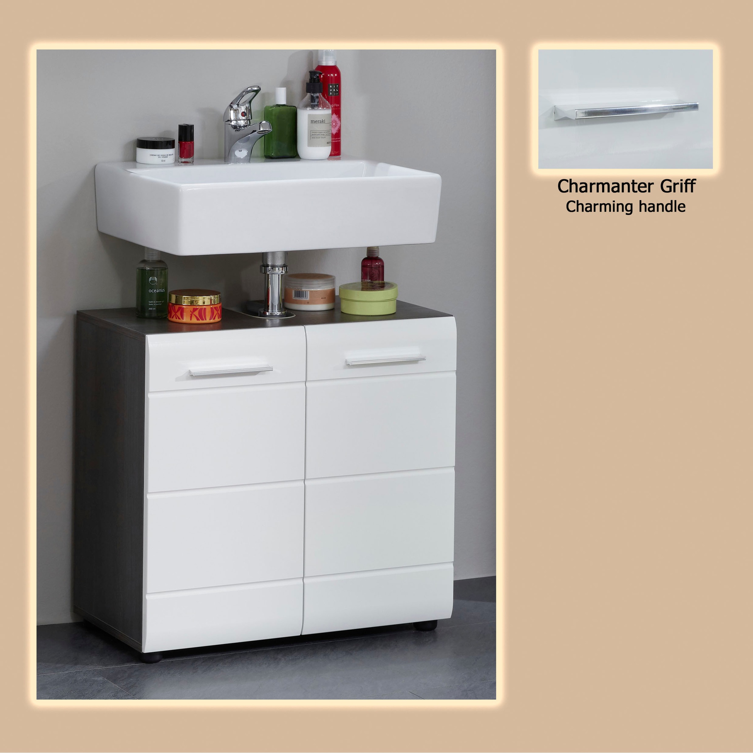 welltime Waschbeckenunterschrank »Sovana« Waschbeckenunterschrank mit 2 Türen - (B/T/H) 60/31/57 cm