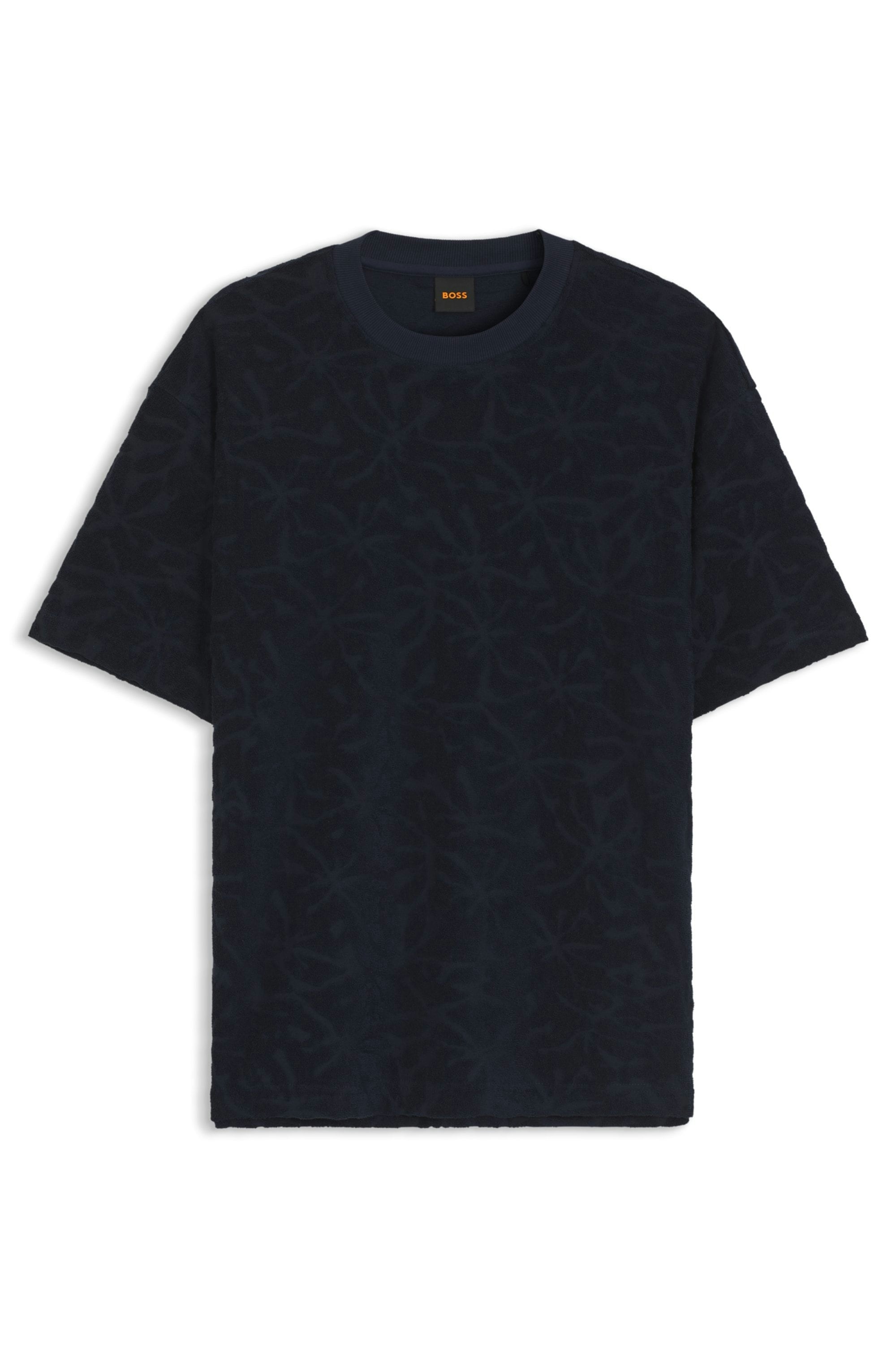 BOSS ORANGE T-Shirt florales Jacquardmuster, Baumwollfrottee, Relaxed Fit