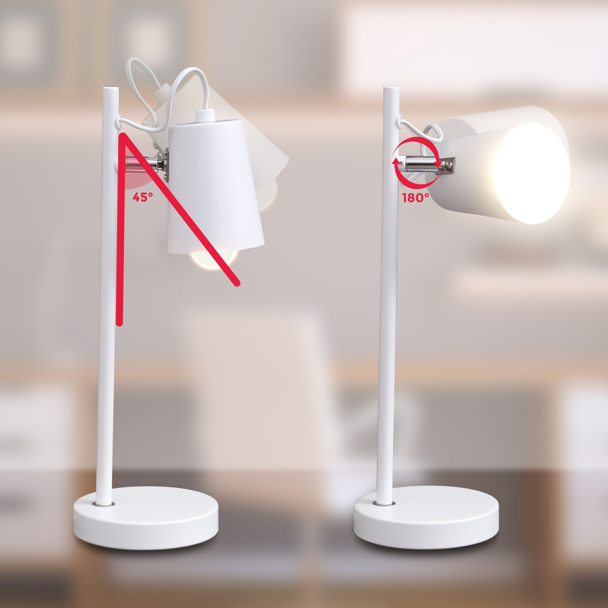 B.K.Licht LED Tischleuchte, 1 flammig, Leuchtmittel E14 | ohne Leuchtmittel, LED Tischlampe Weiß Leselampe Schreibtisch-Lampe Schwenkbar E14
