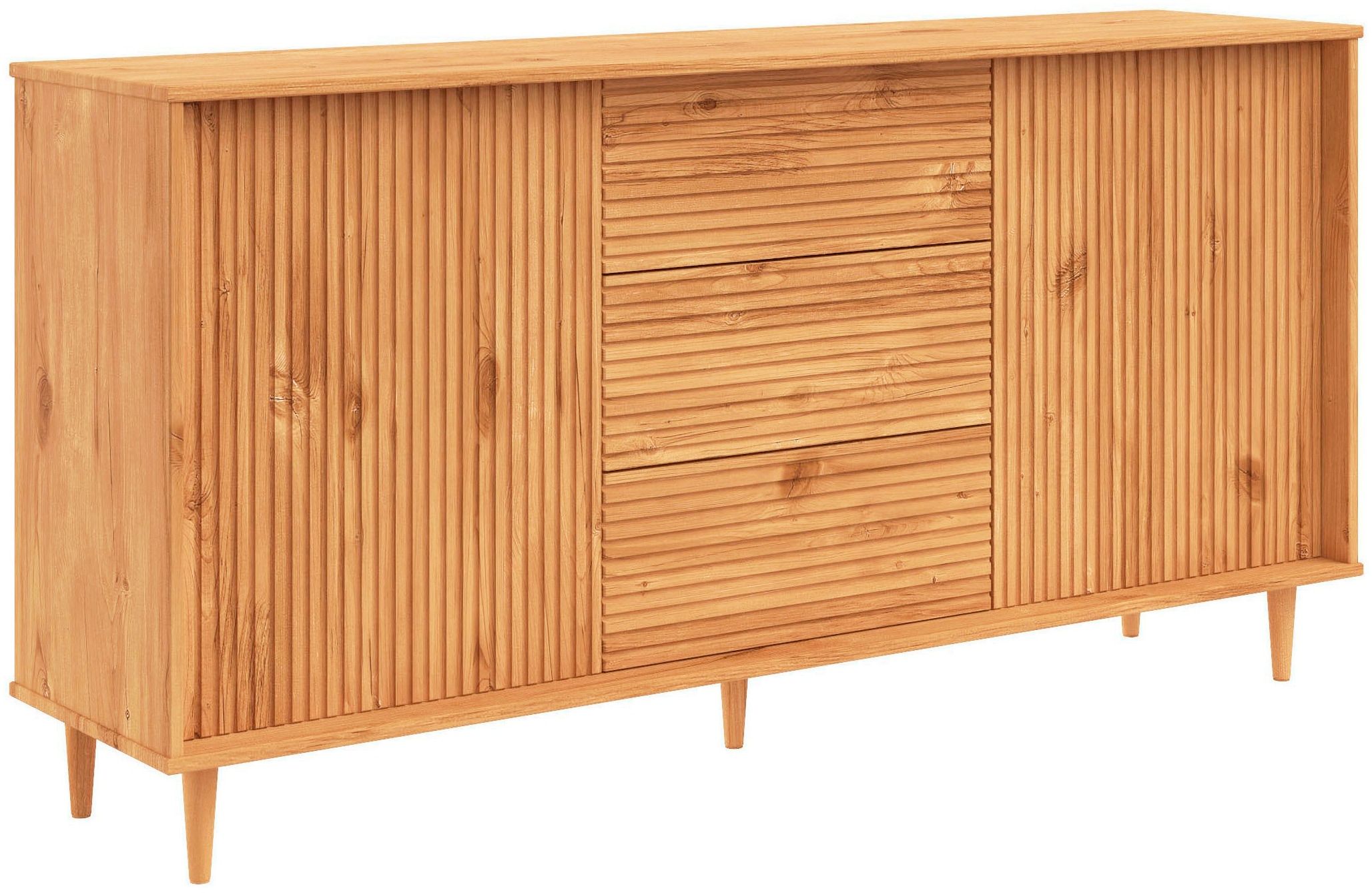 OTTO home Sideboard »Malmedy  Front mit gefrästen Rillen« Kommode aus massivem Kiefernholz, Push-to-open, Breite 160 cm