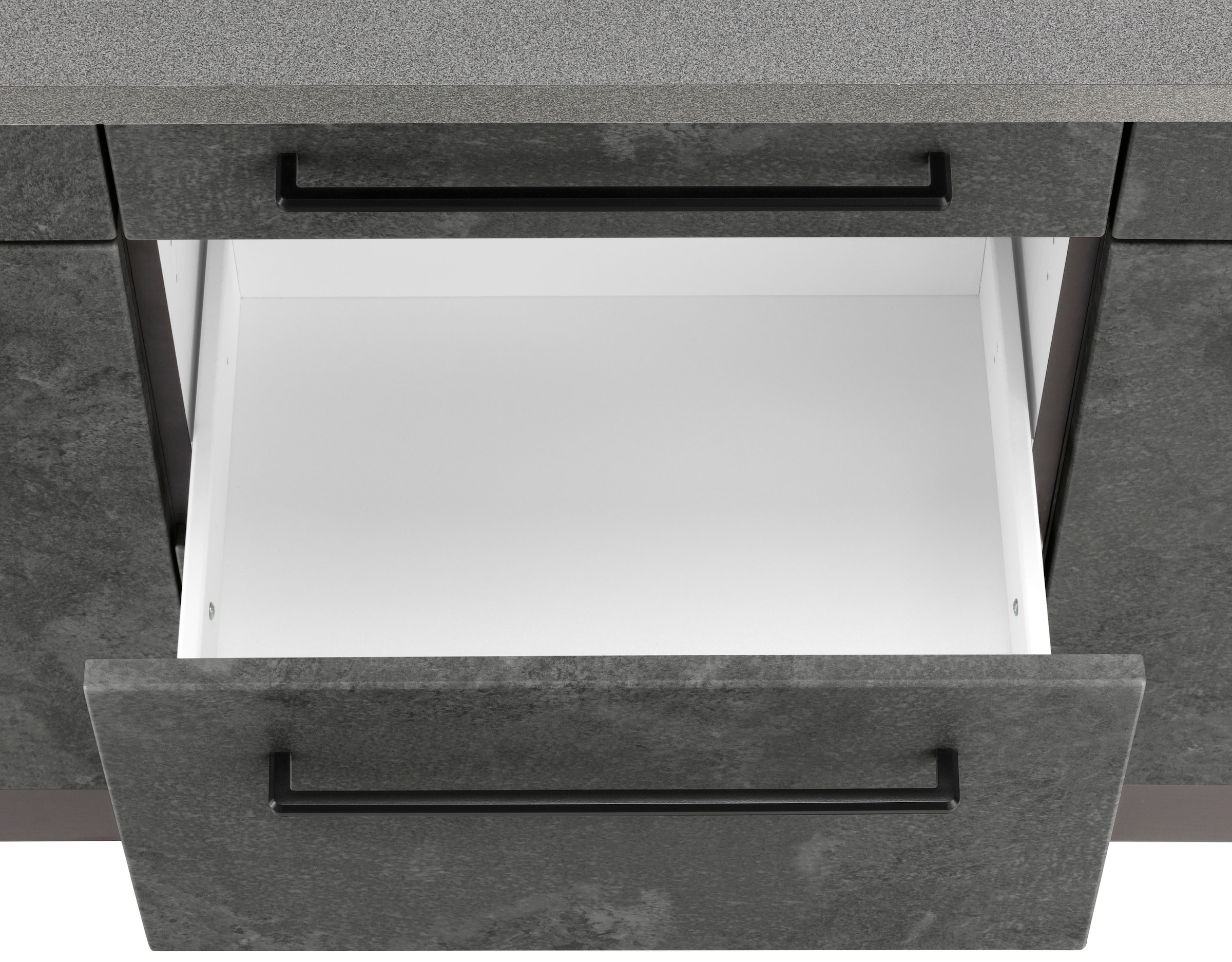 KOCHSTATION Küchenzeile »KS-Tulsa«, mit E-Geräten, Breite 320 cm, schwarze Metallgriffe, MDF Fronten