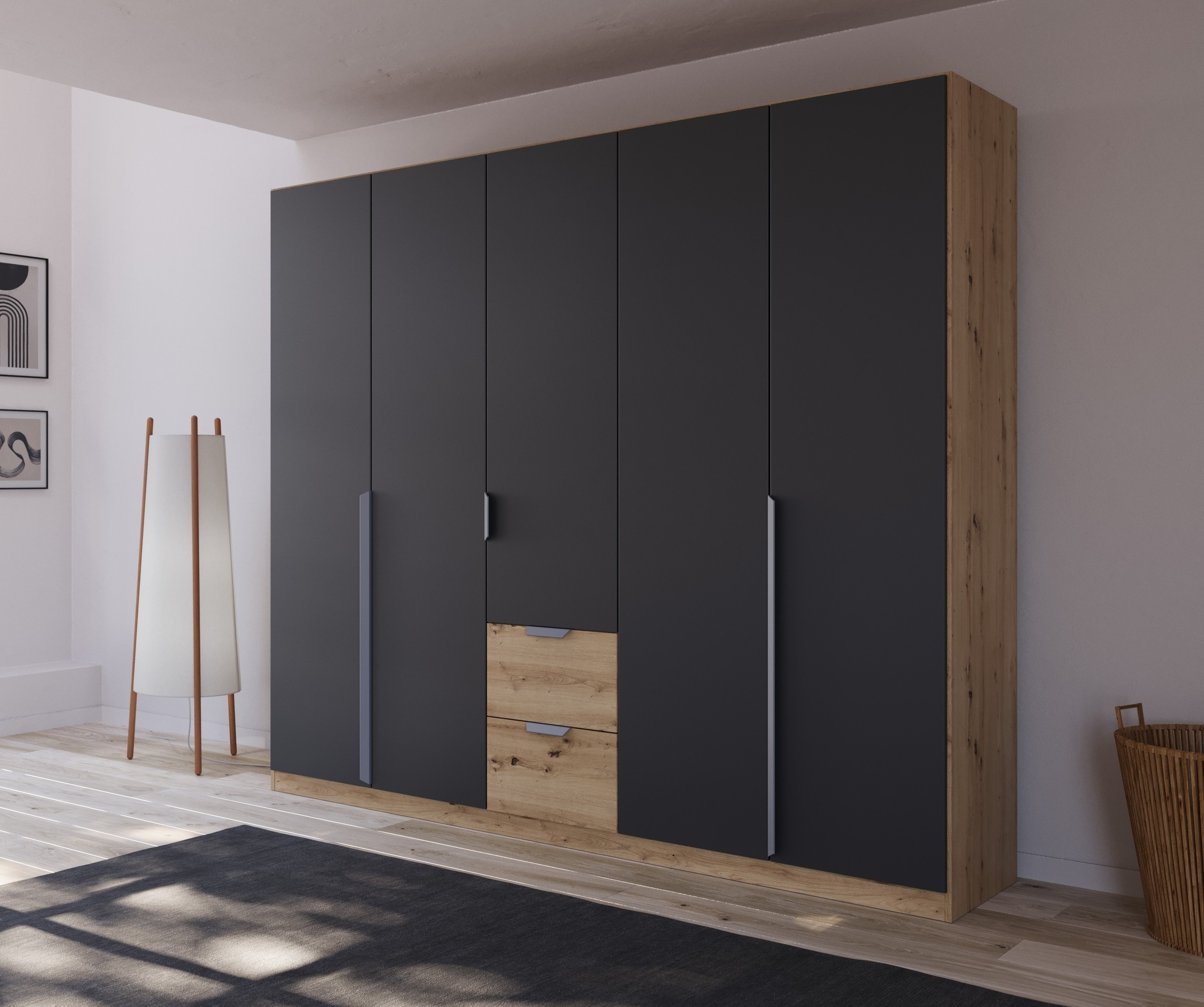 rauch Drehtürenschrank »Kleiderschrank Schrank Garderobe Ankleide DARK&WOOD BY QUADRA SPIN« Breiten: 181/226/271 cm, Höhe 210 cm,  im Industrial Style mit Metallgriffstangen