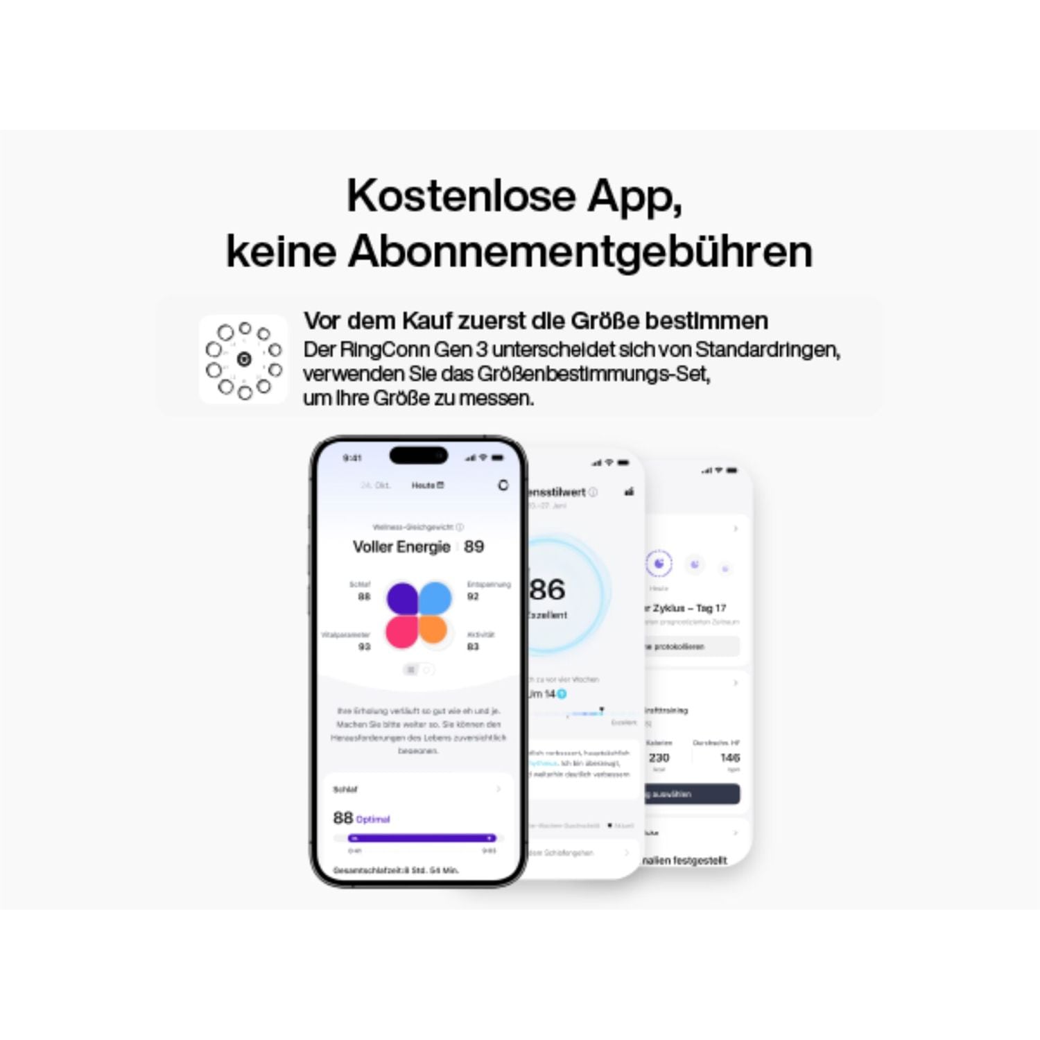 RingConn Smart Ring »Gen3 - smarter Begleiter für Gesundheit, Fitness und Regeneration« bis zu 14 Tage Akku • Gratis-App ohne Abo • Vibrationsfunktion