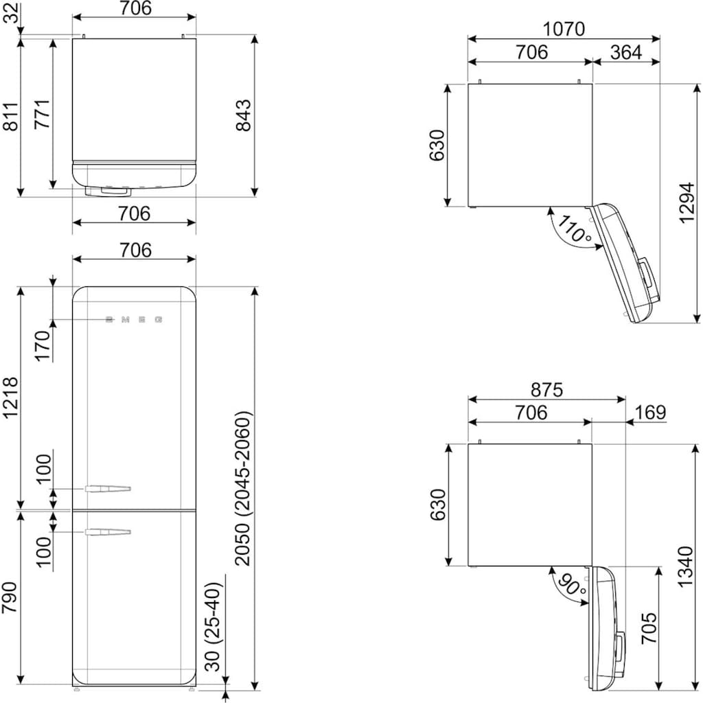 Smeg Kühl-/Gefrierkombination, FAB38RRD5, 205 cm hoch, 70,6 cm breit