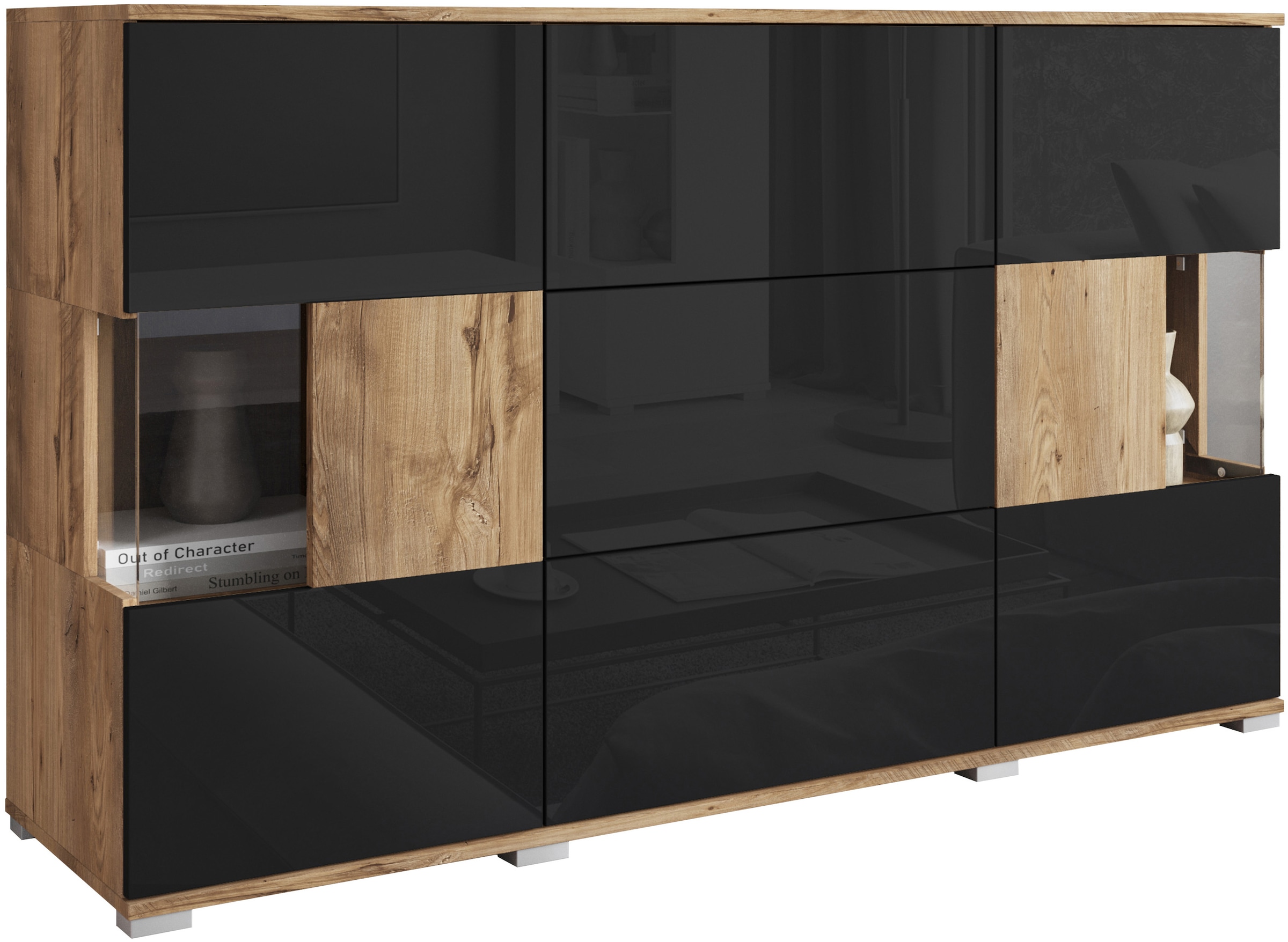 INOSIGN Sideboard »Kenia«, (1 St.), Sideboard mit 3 Schubladen, 6 Fächern, Glastüren, Breite 150 cm