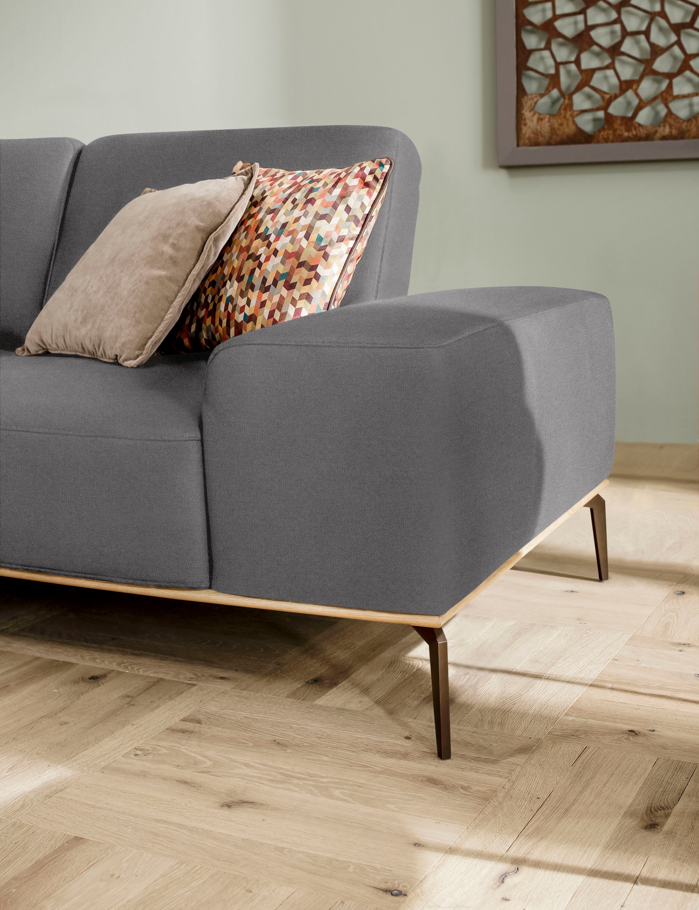 W.SCHILLIG Ecksofa »run, Designsofa mit tollem Sitzkomfort, bequem, L-Form«, mit Holzsockel, Füße in Bronze pulverbeschichtet, Breite 279 cm
