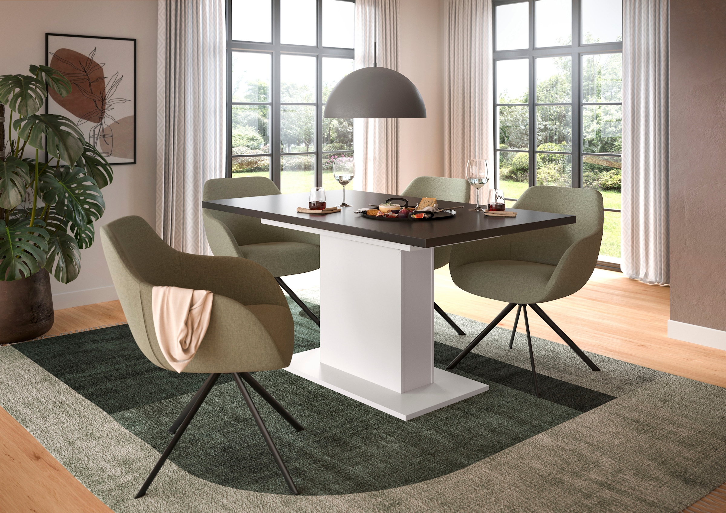 INOSIGN Esstisch »Motus, ausziehbar 150 -190 cm, inklusive 40 cm Einlegeplatte«, (Set, 1 St.), Säulengestell mit Bodenplatte, Tisch, Küchentisch, Esszimmer, Küche